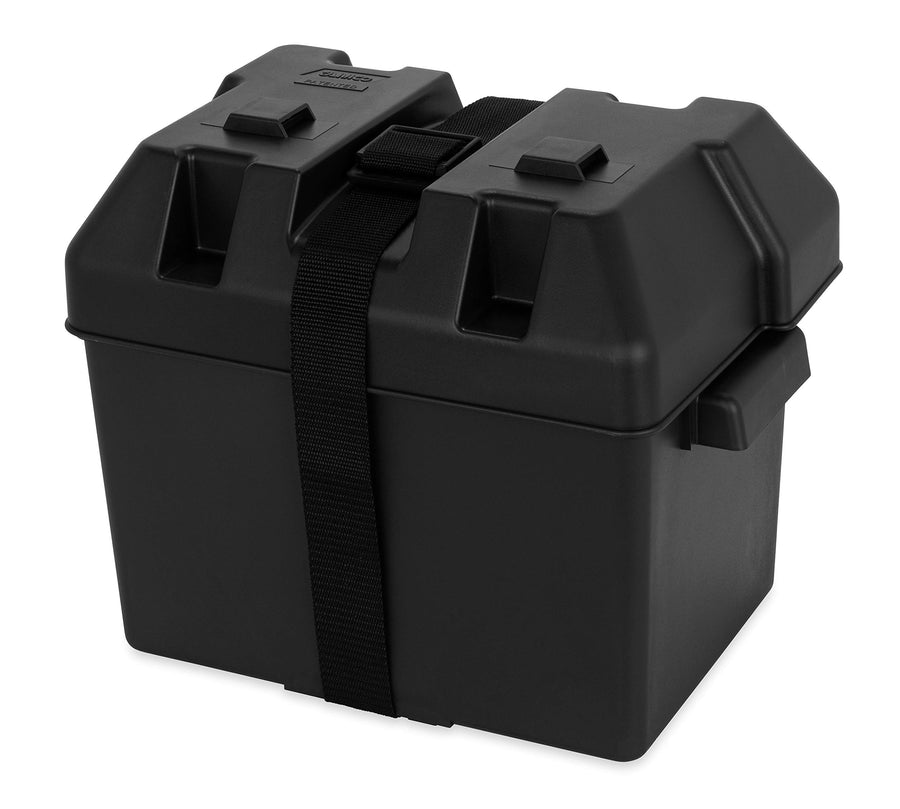 Camco Battery Box Heavy Duty with Straps and Hardware - Group 24 |Safely Stores RV, Automotive, and Marine Batteries |Durable Anti-Corrosion Material | Measures 7-1/4" x 10-3/4" x 8" | (55362)