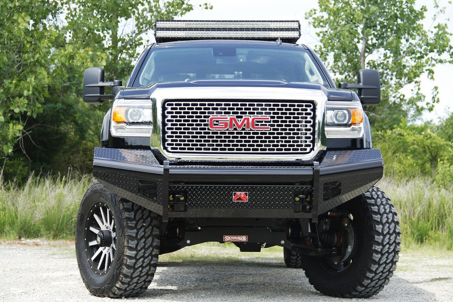 Black Steel Front Ranch Bumper Fab Fours GM11-S2861-1 2 Stage Black Powder Coated w/o Full Grill Guard Incl. Light Cut-Outs