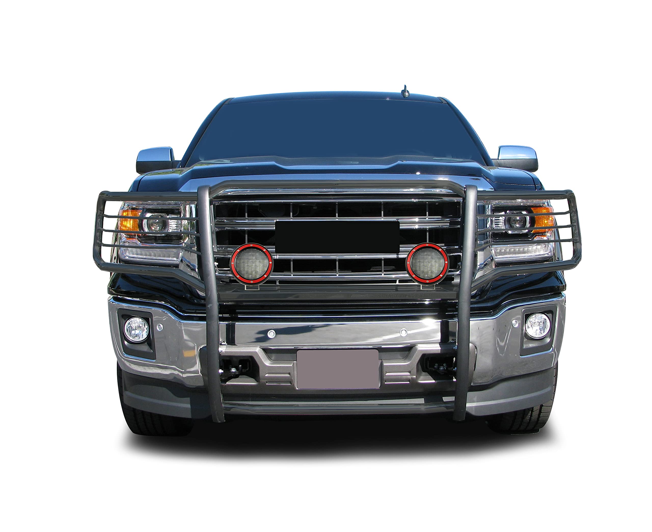Bumper Guard Black Horse Grille Brush Modular Black Come with Pair of 5.3" Dia.LED Lights with Red Trim Rings Compatible with 2019-2022 GMC Sierra 1500 Limited|2014-2018 GMC Sierra 1500-17GS12MA-PLFR
