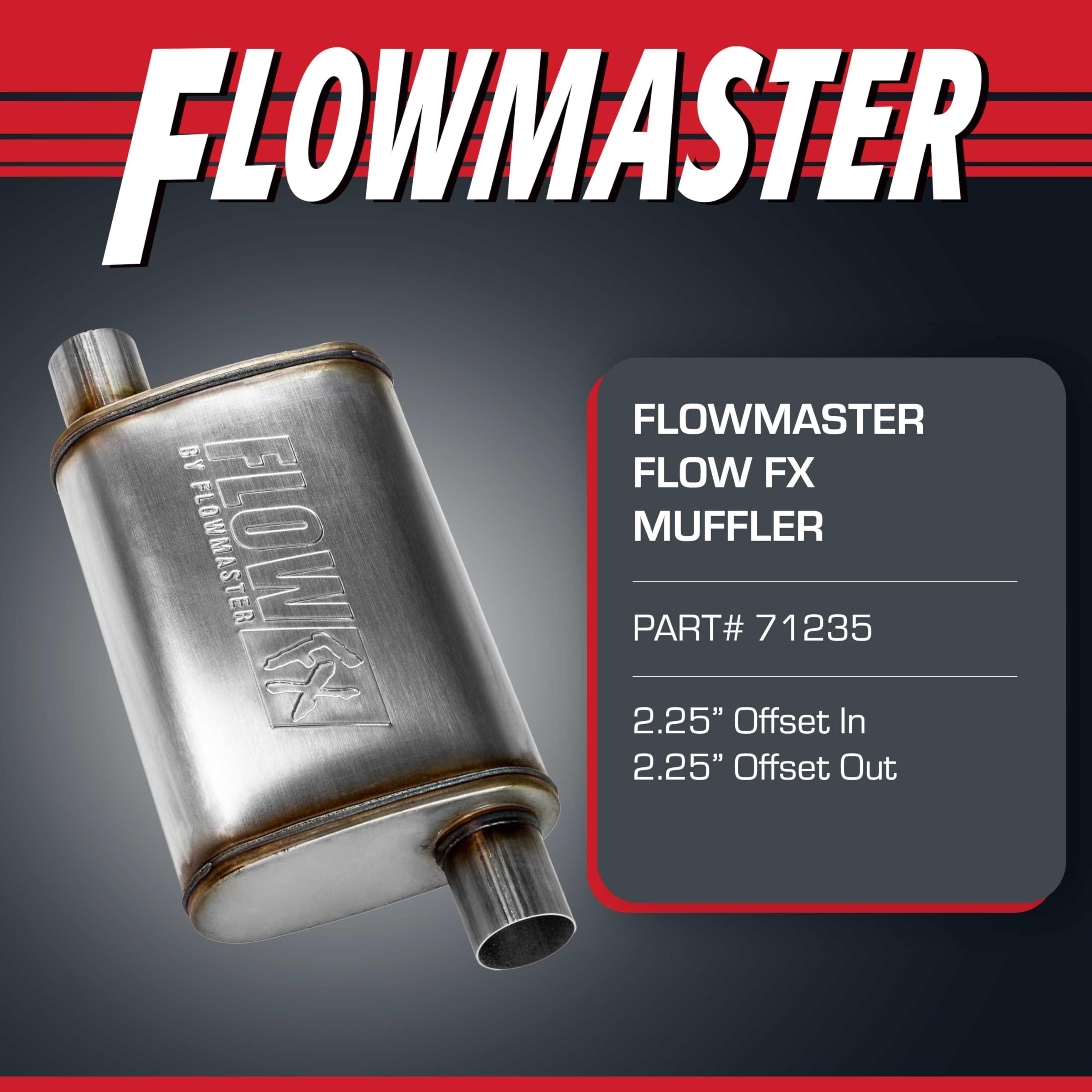 Flowmaster Chambered Muffler Flow FX – 2.25” Offset In / 2.25” Offset Out – Moderate Sound – Stainless Steel – Affordable Performance for Modern Trucks, Muscle Cars & Daily Drivers (71235)