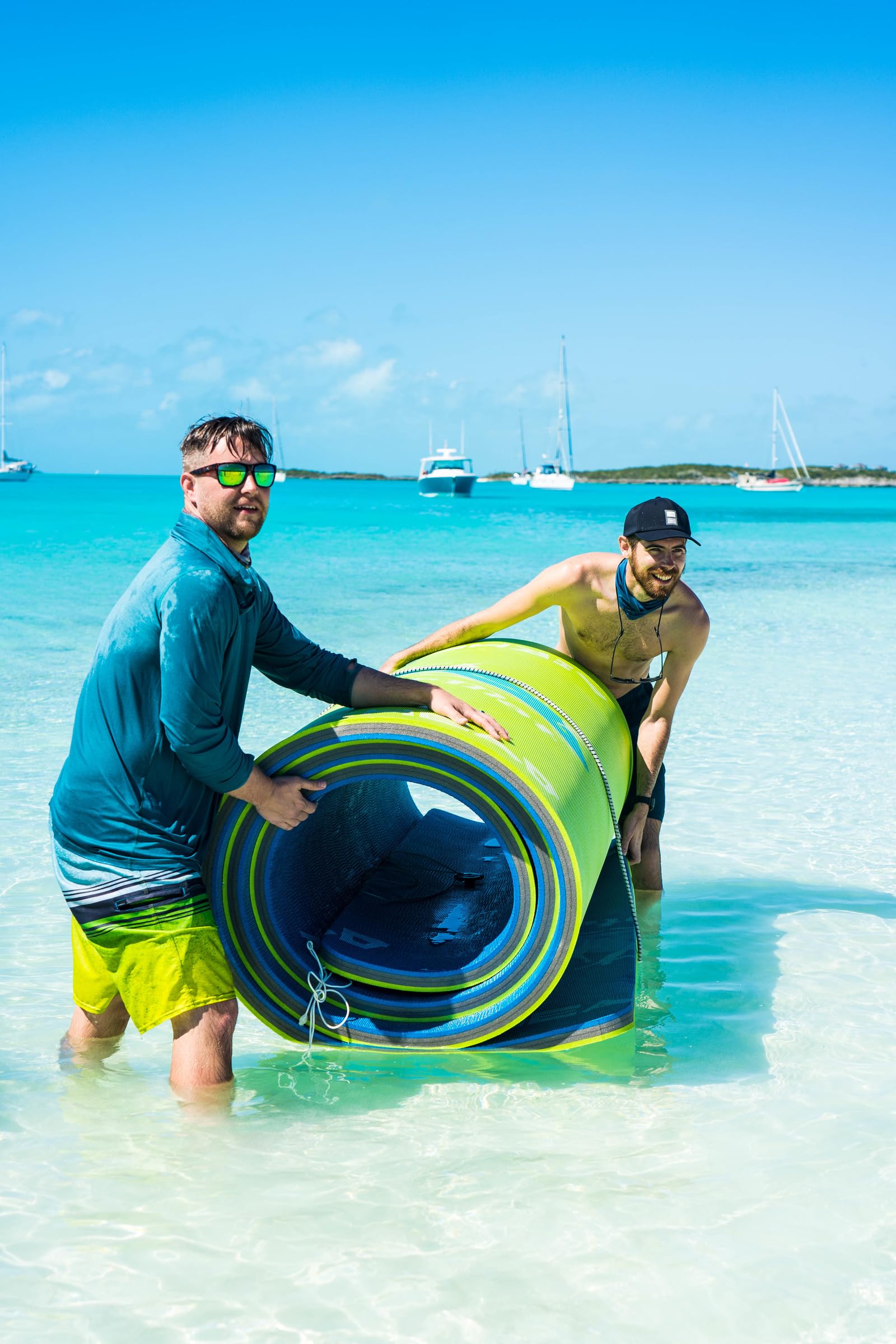 Airhead Watermat Floating, Tear-Resistant XPE Foam Floating Mat for Beach, Ocean, Lake, Green & Blue, 18' x 6' x 2"