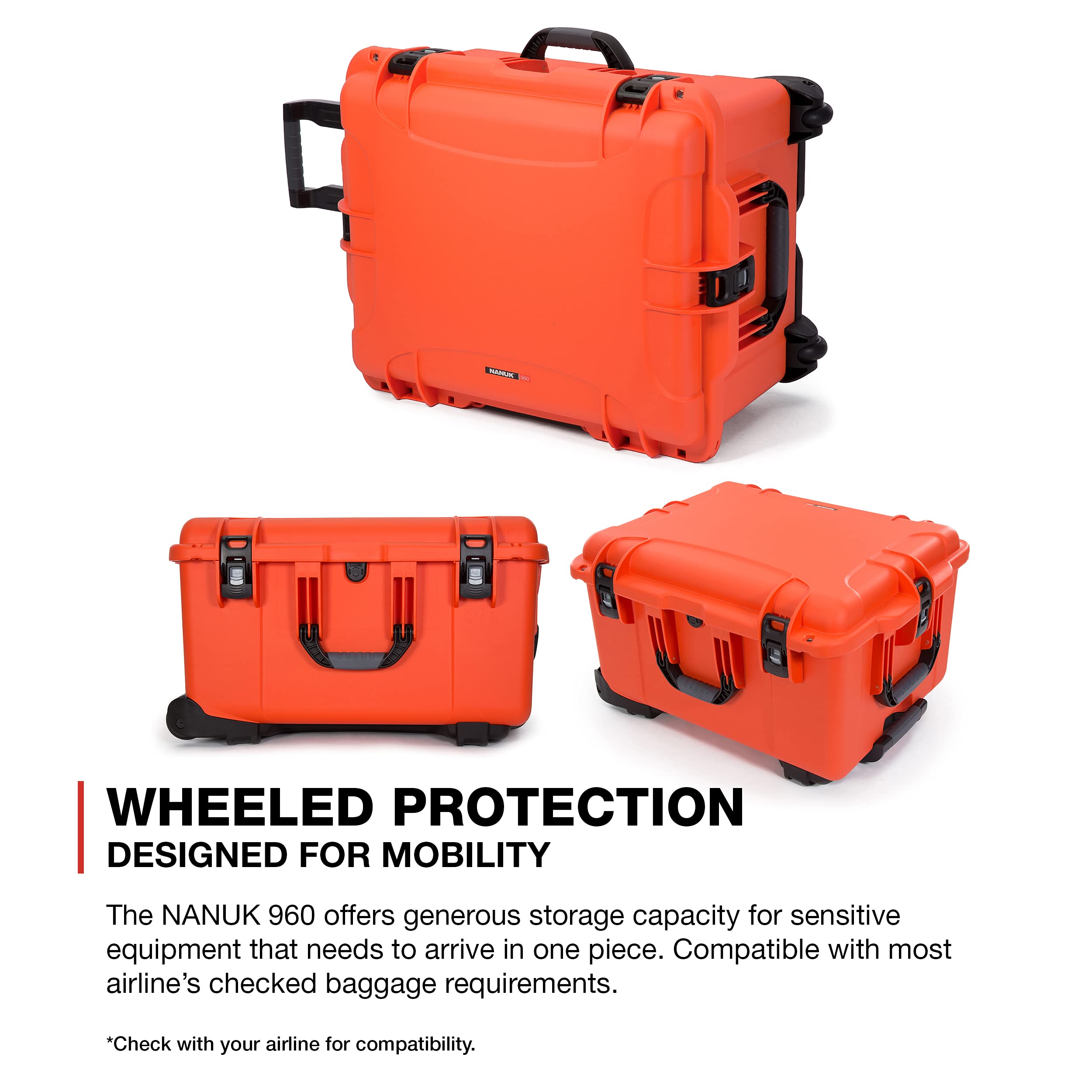NANUK 960 Wheeled Series Lightweight NK-7 Resin Waterproof Protective Rolling Case, Orange