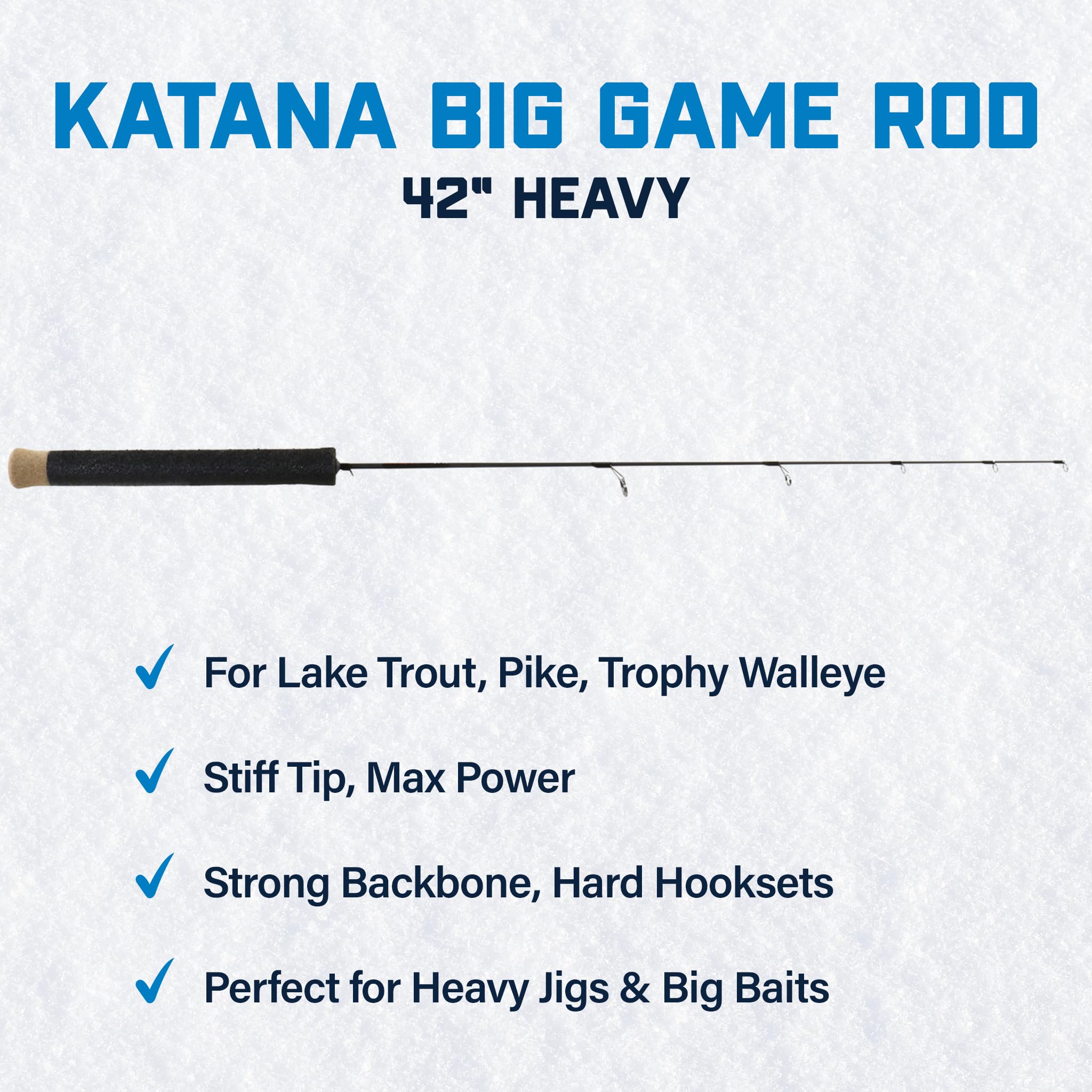 Katana Ice Fishing Rod CLAM – 42" Heavy – 30T Solid Graphite Blank with Tsuka Lightweight Handle, Oversized Fly Guides & Carbon Construction – Heavy Power Rod for Pike, Lake Trout & Trophy Fish