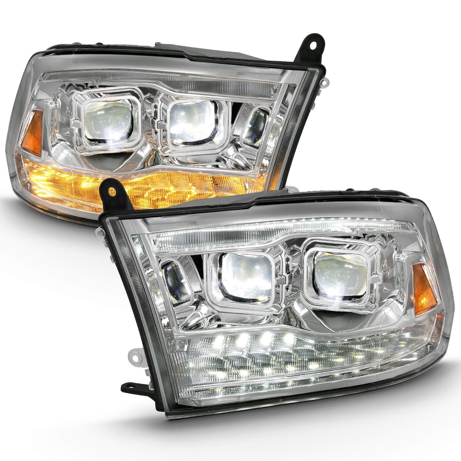 ANZO USA PROJECTOR LED PLANK STYLE SWITCHBACK H.L HALO CHROME AMBER (OE STYLE) (111465)