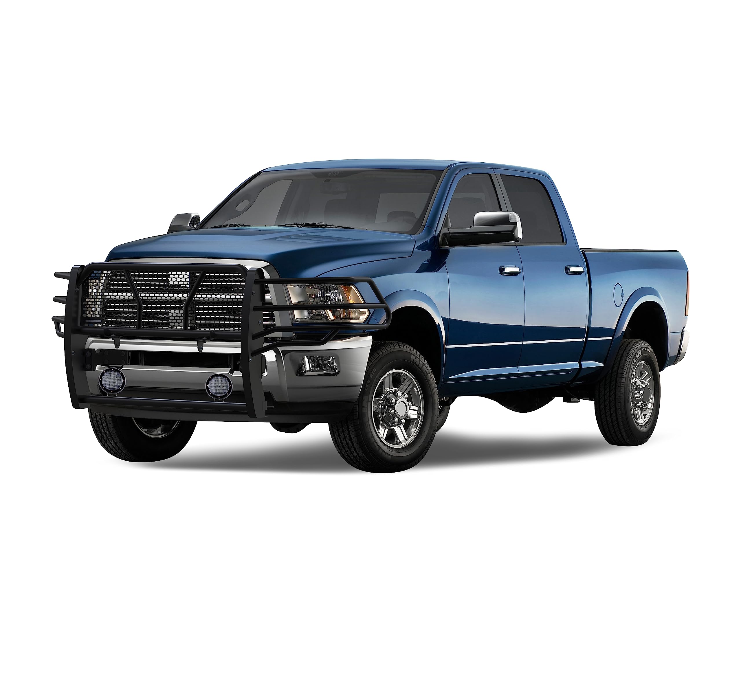 Heavy Duty Black Horse Rugged Grille Brush Bumper Guard Modular Black Come with Pair of 5.3" LED Lights with Black Trim Rings Compatible with 2010-2018 Dodge Ram 2500/Ram 3500-RU-DORA10-B-PLFB