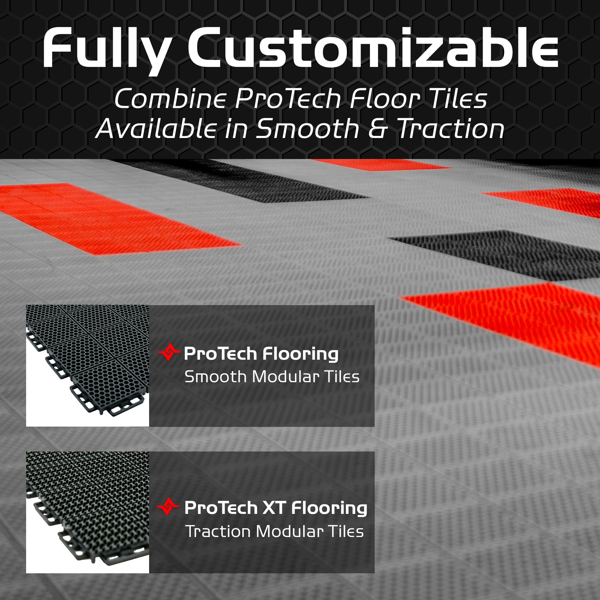 ProTech Caliber Garage Flooring Tiles, 9” x 18” Interlocking Tiles, Grey, 24-Pack