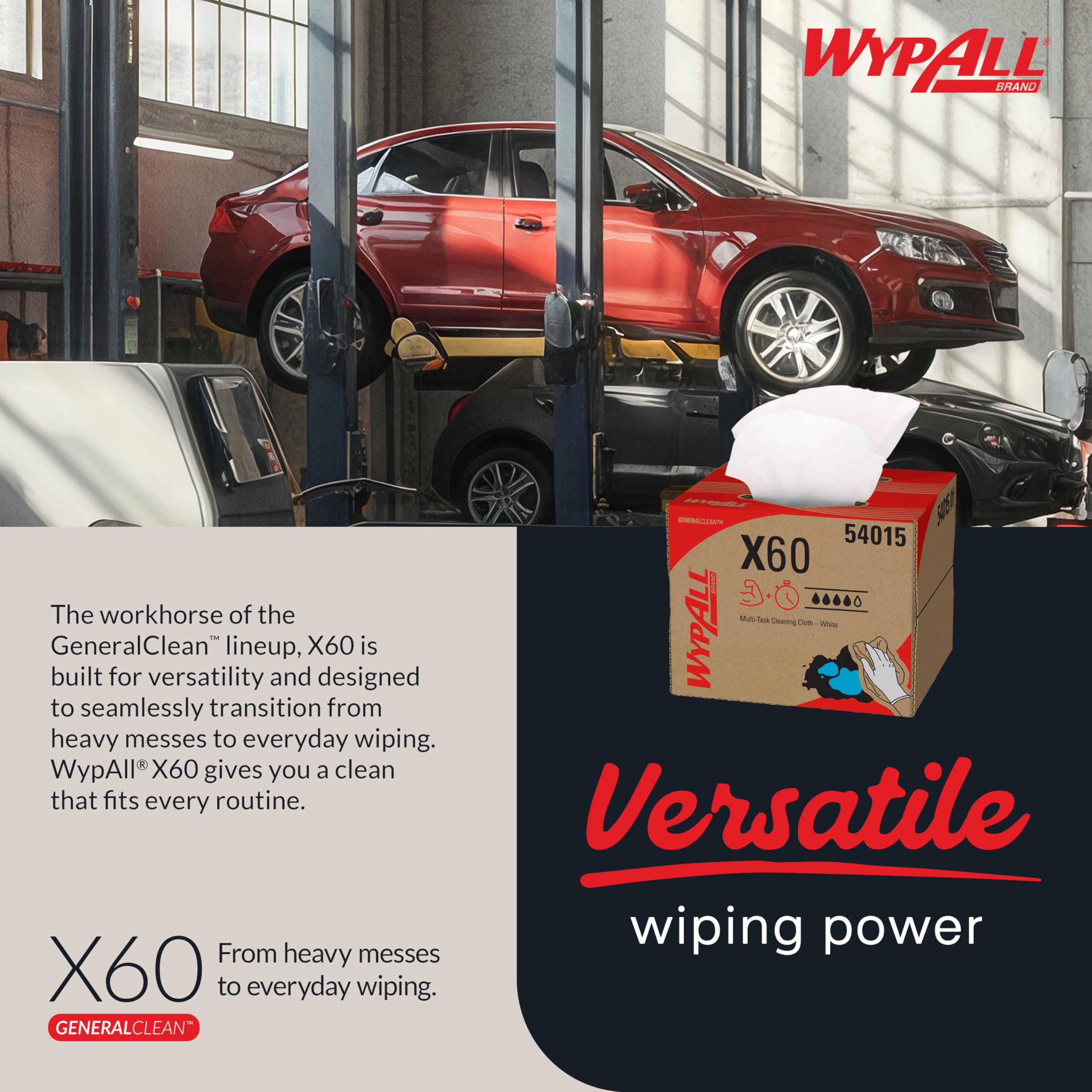 WypAll X60 GeneralClean Cloths Multi-Task Cleaning Wipes (54015), Brag Box, Strong and Absorbent Towels, White (1 Pack of 236 Sheets, 236 Sheet Total)