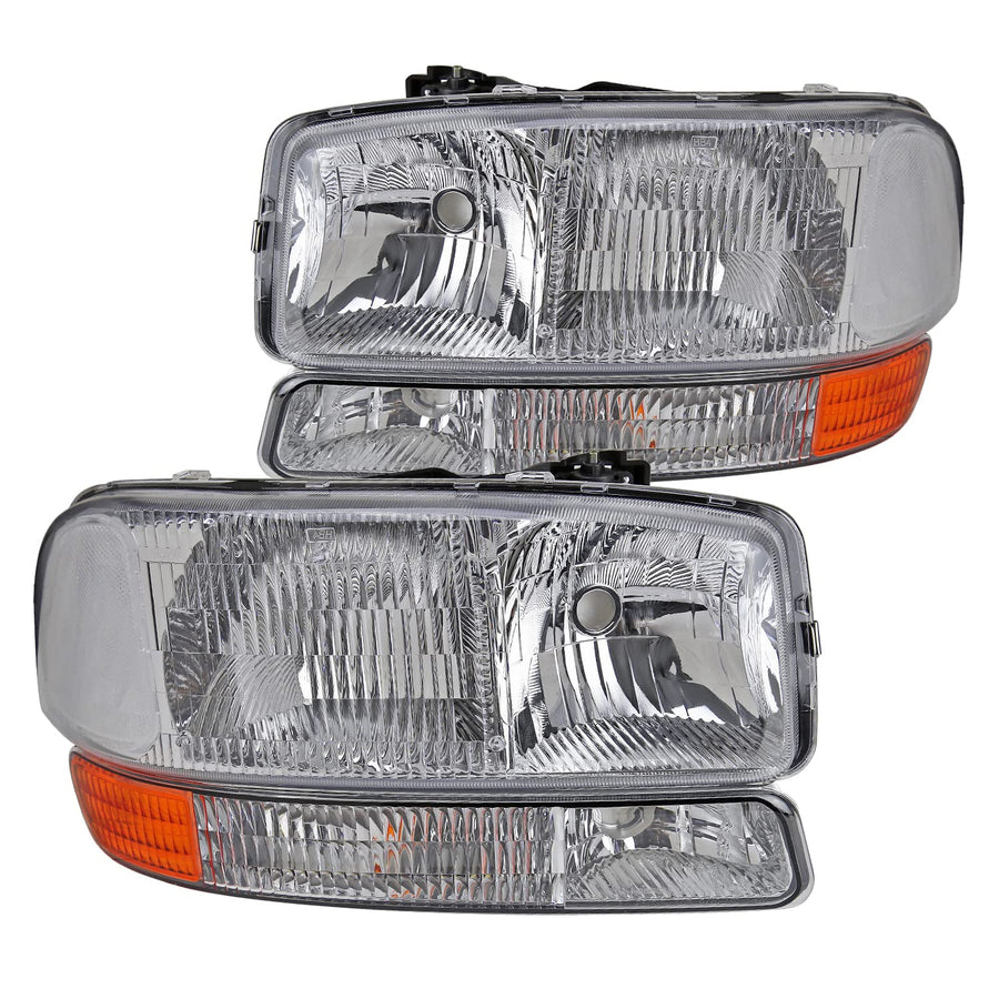 Headlights & Turn Signal Lights Spec-D Tuning Compatible with GMC Sierra 1999-2006, 2000-2006 Yukon XL, L+R Pair Assembly