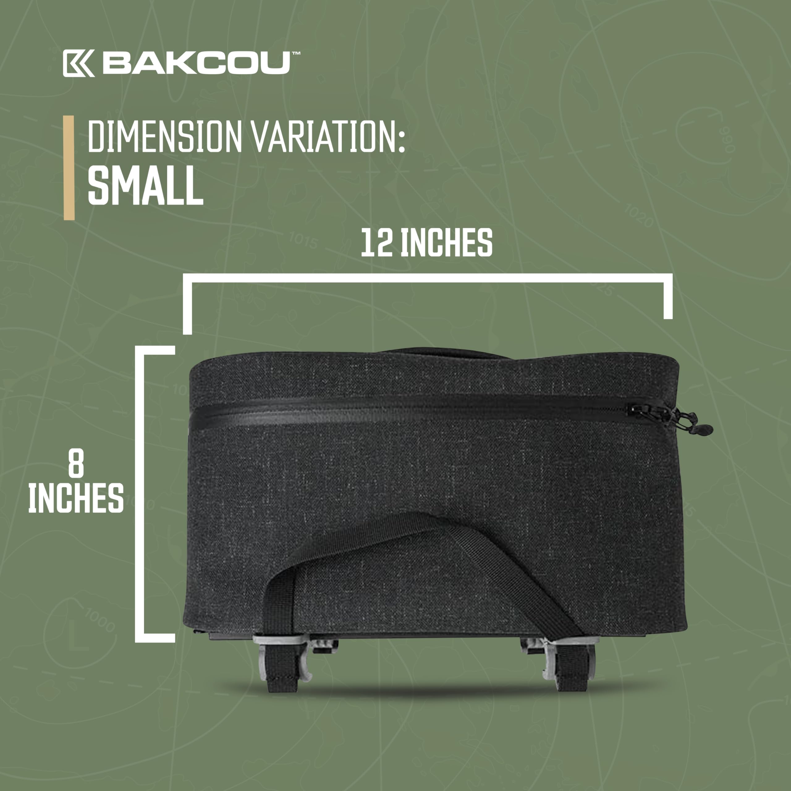 Small Bakcou Top Pannier Bag with 4 Quick Clamps - Waterproof, Tight Zipper, Internal Straps for Battery, Rain Gear - Repair Kit, 12x8x6.5 Inches