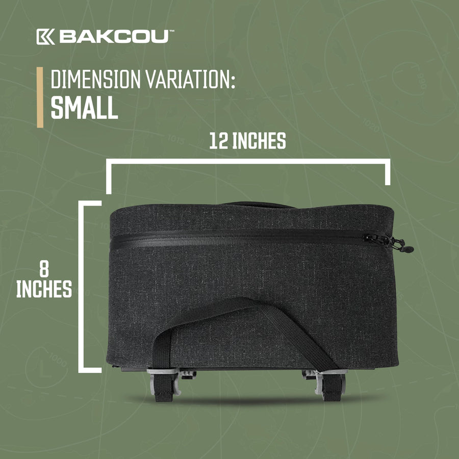Small Bakcou Top Pannier Bag with 4 Quick Clamps - Waterproof, Tight Zipper, Internal Straps for Battery, Rain Gear - Repair Kit, 12x8x6.5 Inches