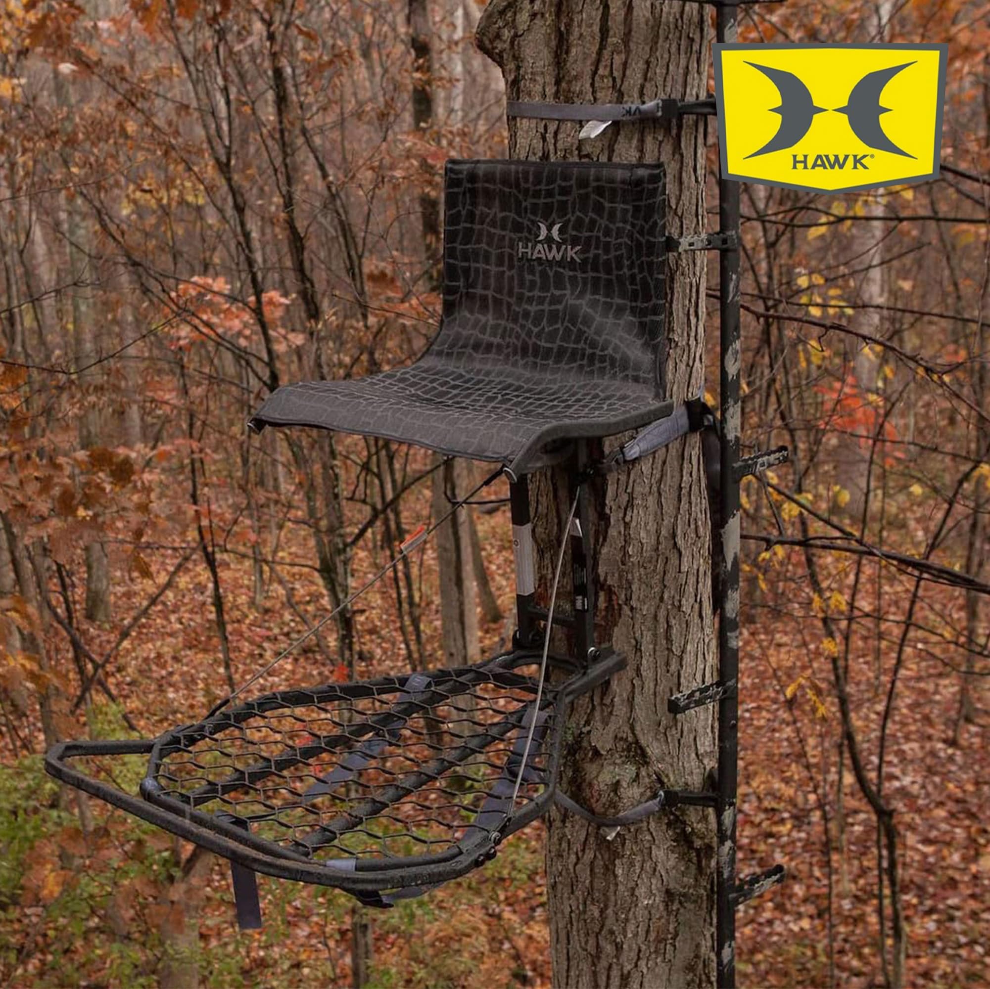 Hawk LVL Kickback Hang-On Deer Hunting Tree Stand, Deer Stand with Kick Back Footrest, XL Comfort Seat and Oversized Platform
