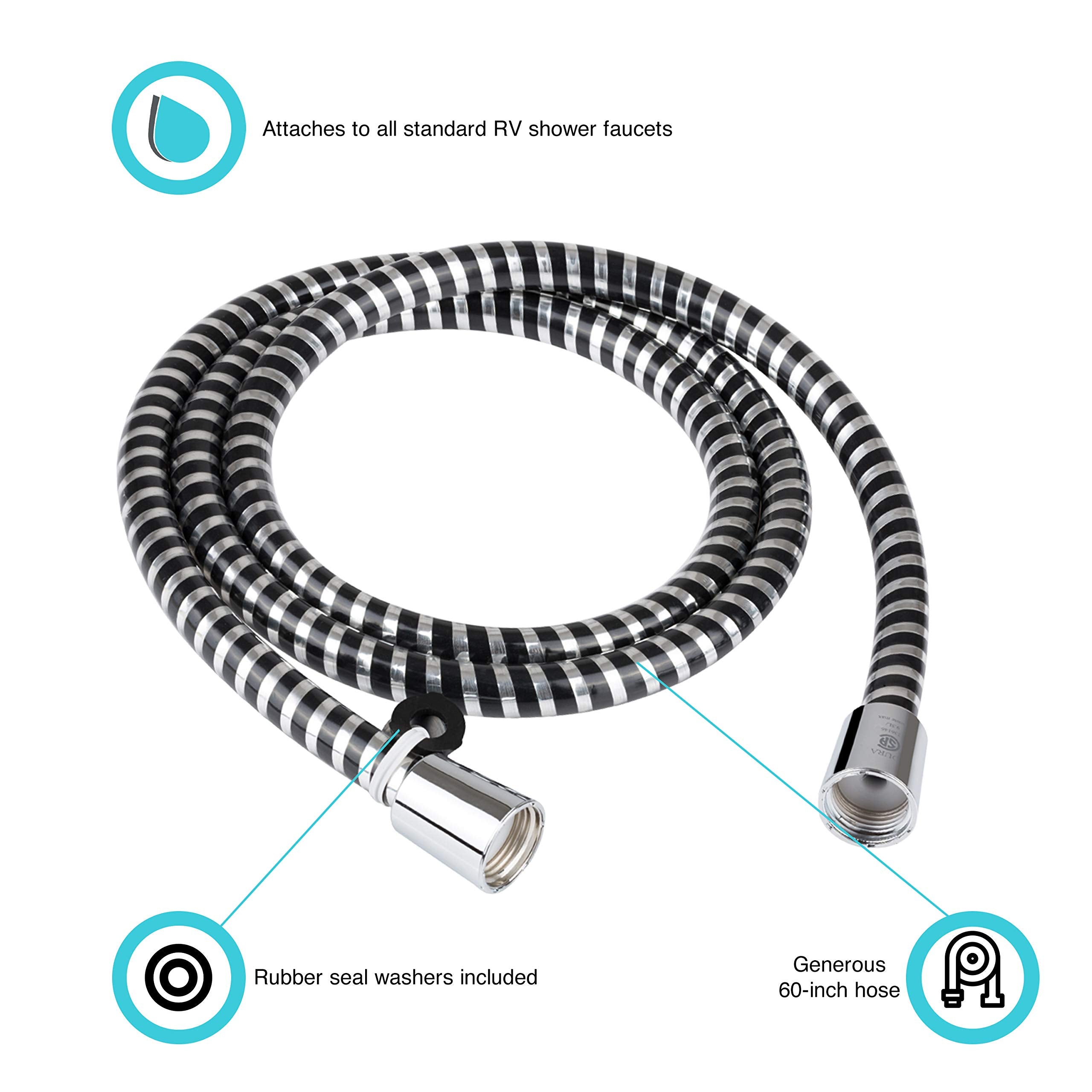 Dura Faucet RV 60-inch Vinyl Shower Hose (Chrome and Black) DF-SA230-CP