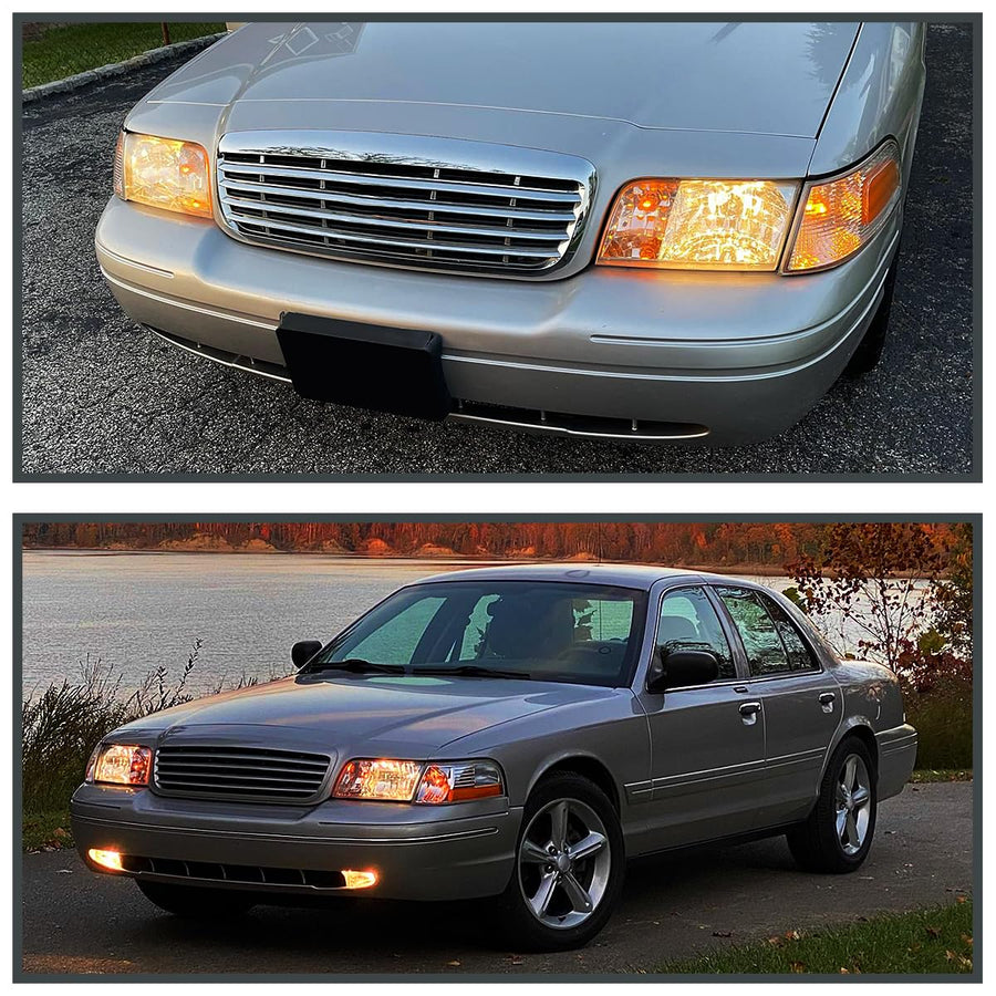 Chrome Headlights SPEC-D TUNING Compatible with 1998-2011 Ford Crown Victoria, Left + Right Pair Headlamps Assembly