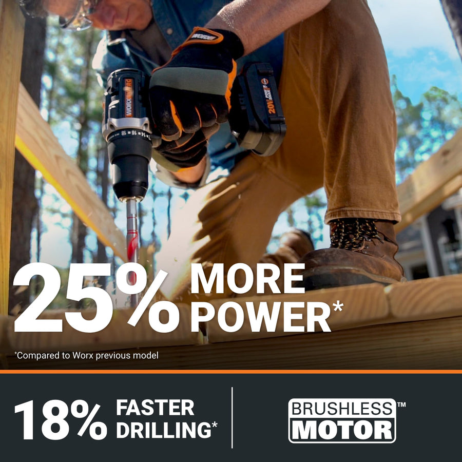 20V Worx Nitro 1/2" Cordless Brushless Drill Driver - 535 in-lbs. Torque, Heavy-Duty 1/2" Chuck, Drill Set with Storage Bag, Power Share Compatible - Battery & Charger Included
