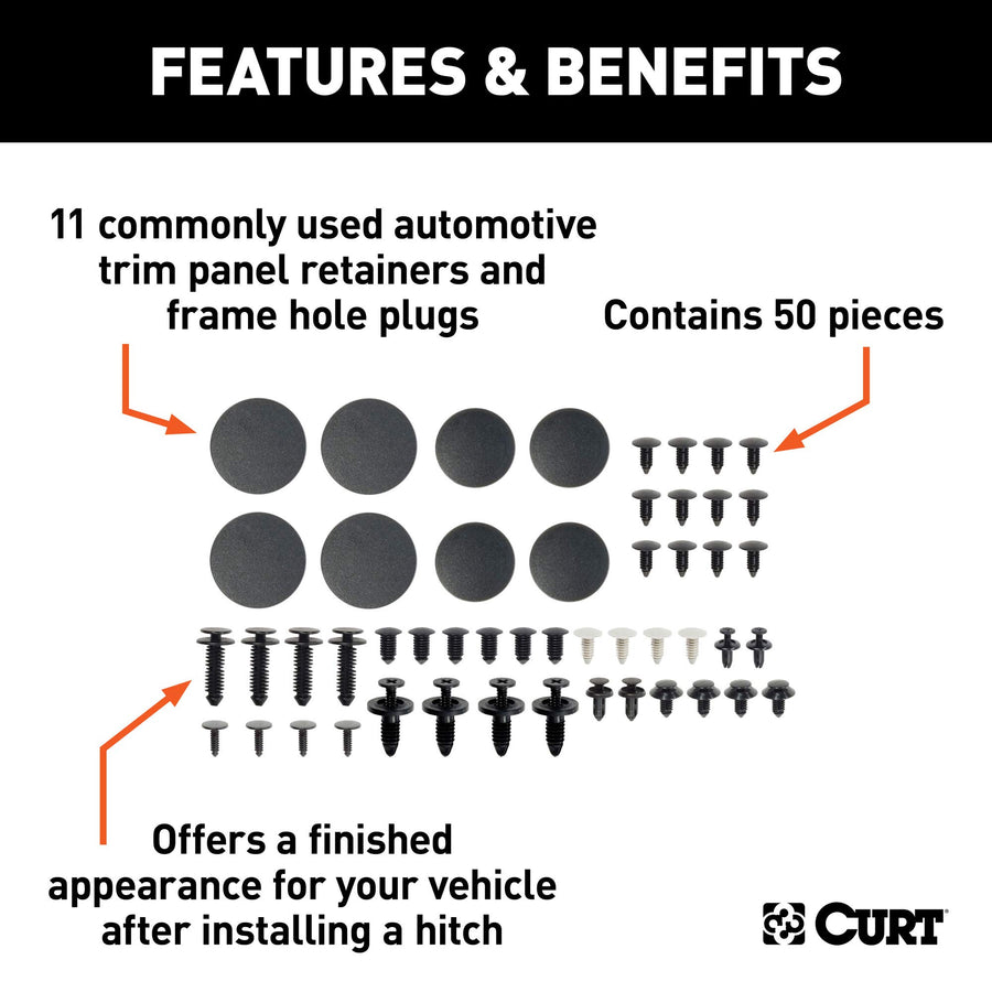 CURT Assorted 22322 Automotive Trim Panel Retainers & Frame Hole Plugs, 50 Pieces
