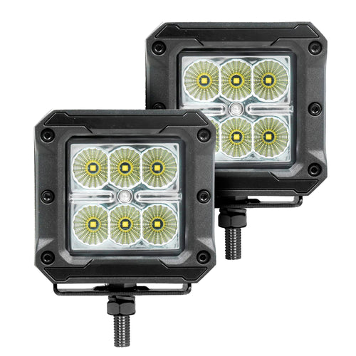 Xplor Lighting: Go Rhino Bright Series 3x3 LED Cube Flood Light Kit (Pair) | Surface Mount (Threaded Stud Mount) Aluminum, Black | 751803023FCS
