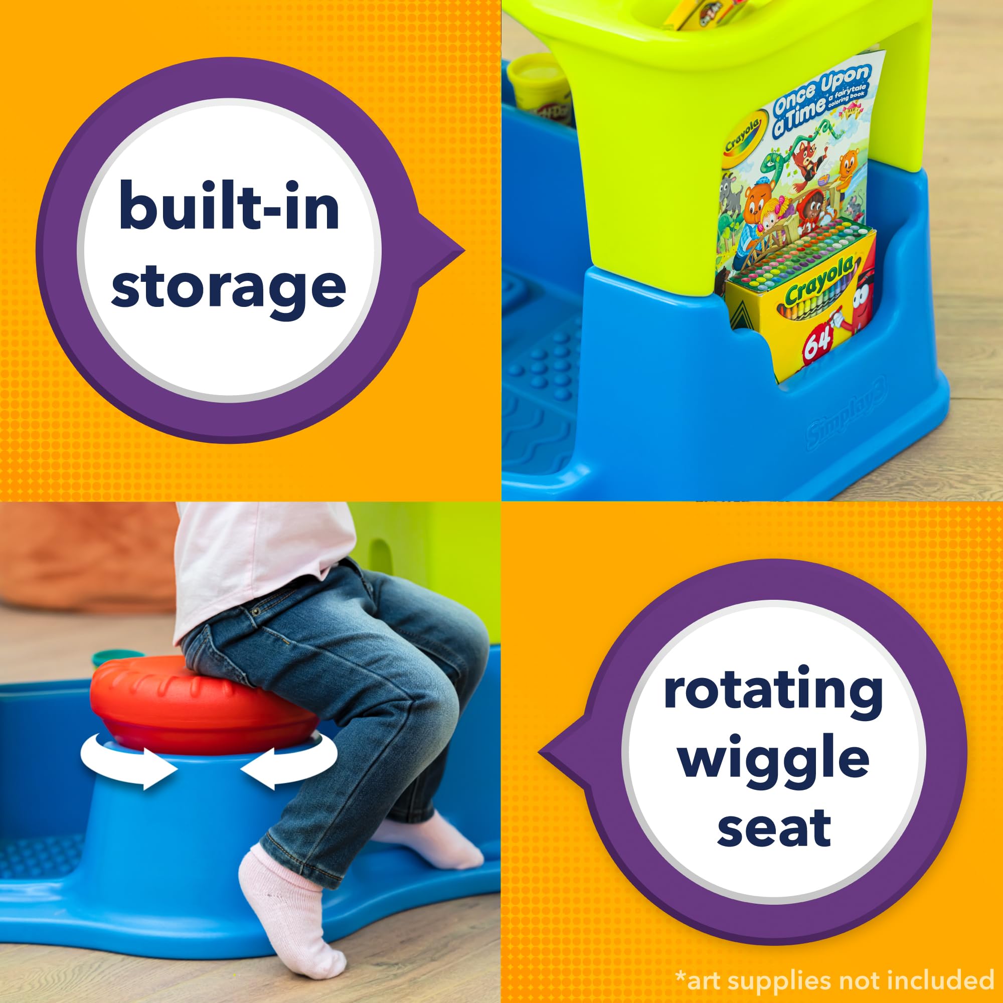 Creative Kids Art Desk Simplay3 Table and Chair Set with Attached Desk Chair, Full Floor and Art Storage