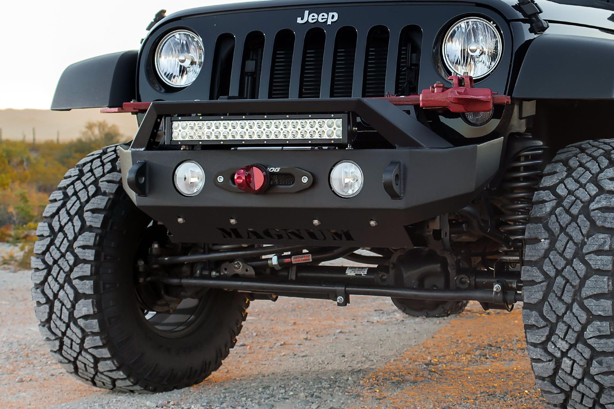 FBM21JPN-RT MAGNUM Bumper for Jeep Wrangler (W/Rt-Series Light Bar Includes Skid Plate & Jack Mounts Reuse Factory Lights Winch)