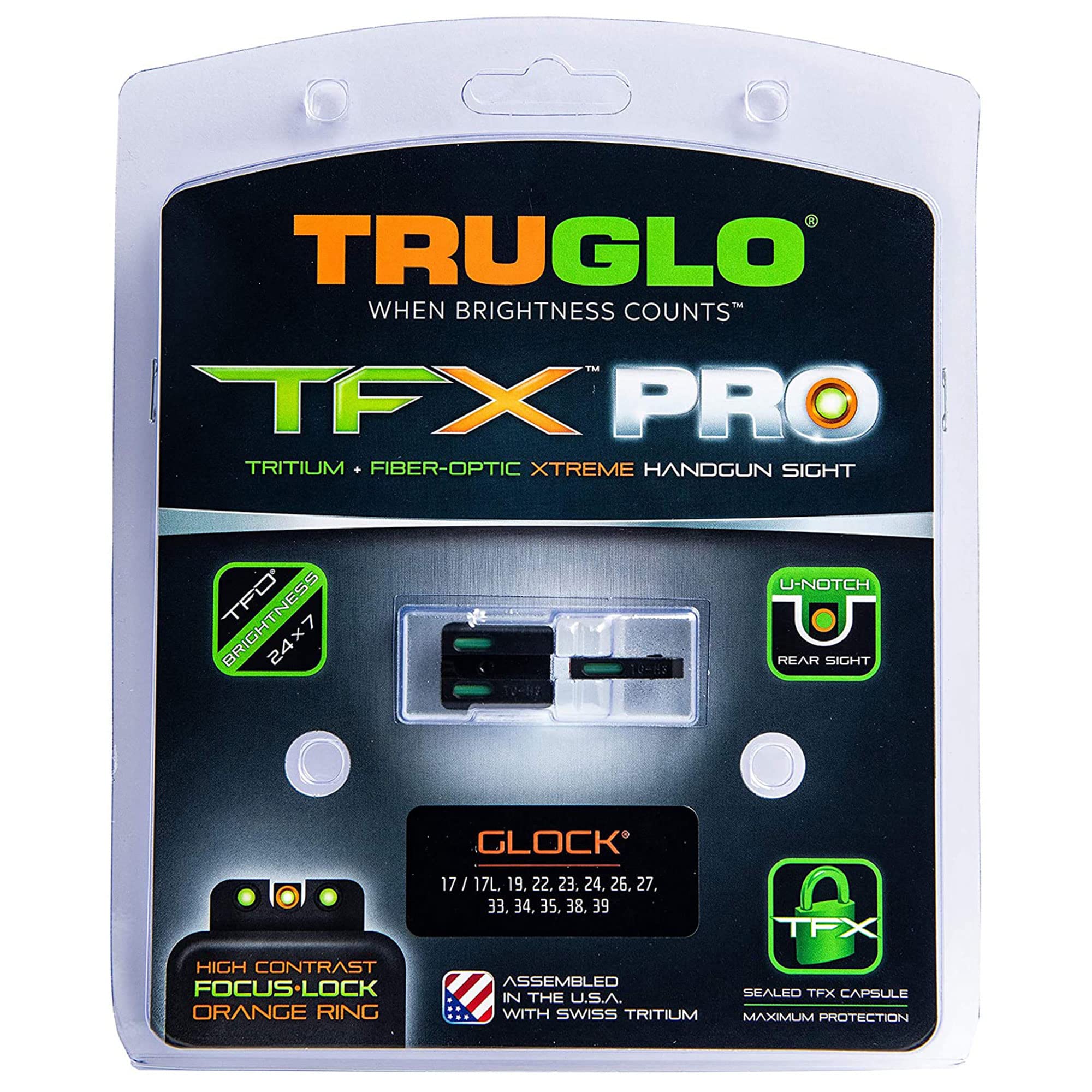 Glock Sight Accessories TruGlo TFK Pro Fiber Optic and Tritium Handgun with Fortress Finish Protection and Angled Rear Sight for Handguns