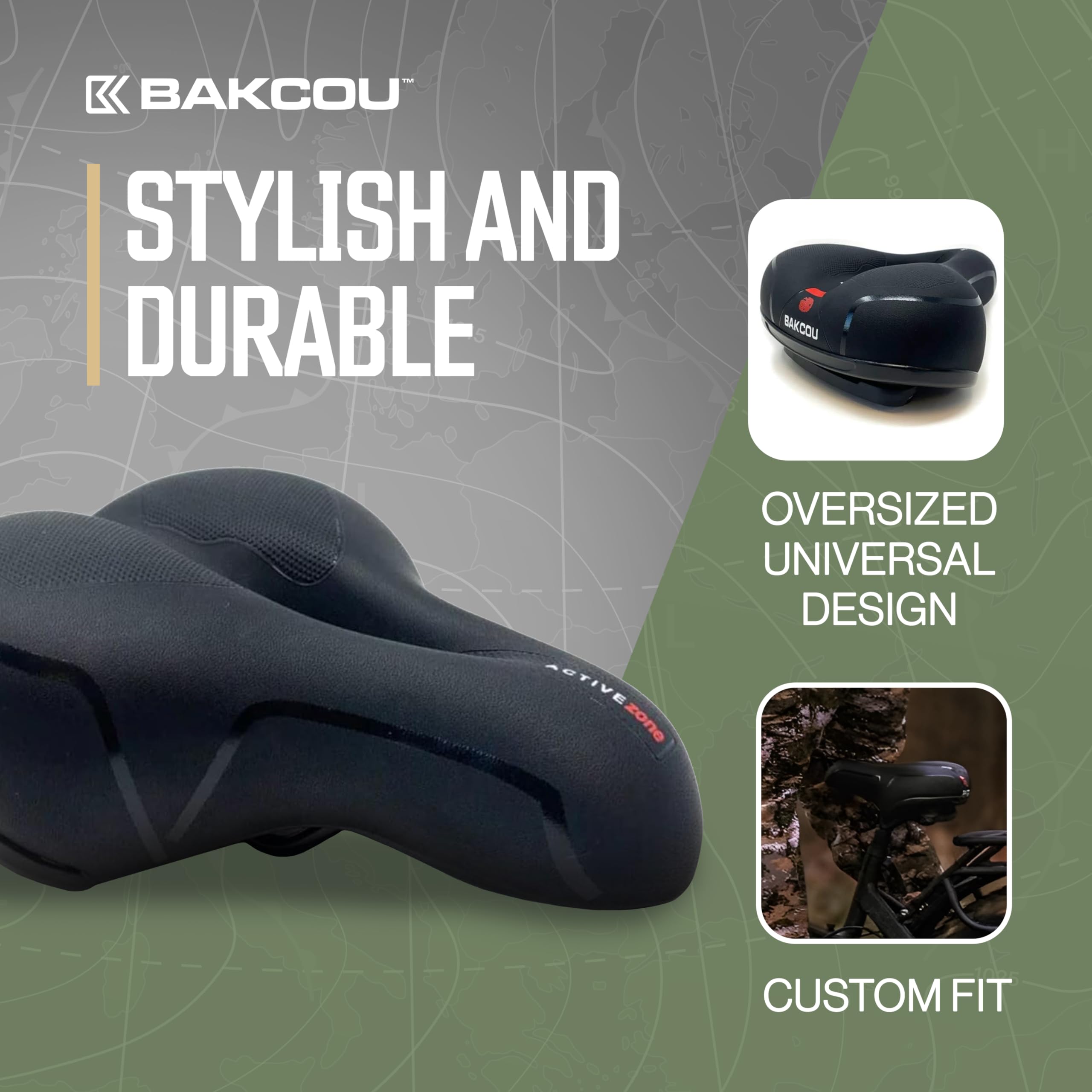 Oversized Bakcou Universal Fit Comfort Bike Seat - Plush Padding, Dual Spring Suspension, Easy Install, 8" Wide, 10" Long, 3.5" Thick
