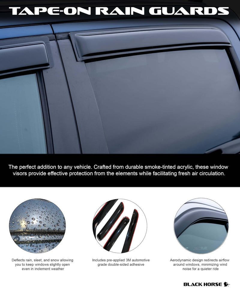 Off Road Black Horse [BHOR Tape On Rain Guards/Wind Deflectors Compatible with 2023-2024 Chevrolet Colorado|2023-2024 GMC Canyon Smoke 4 PCs - 144218