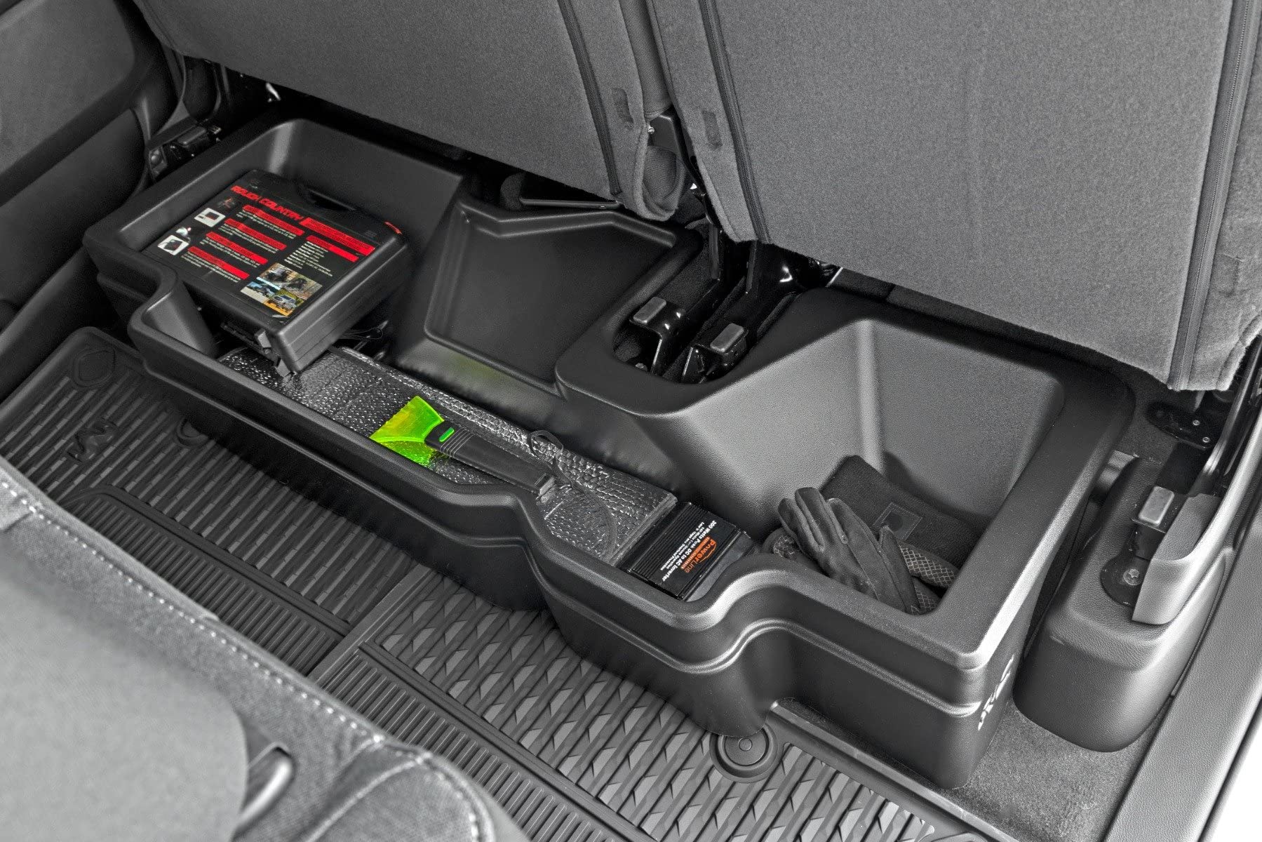 Rough Country Under Seat Storage for Crew Cab Ram 1500 (2019-2026) - Heavy-Duty Thermoplastic, Anti-Skid, Custom-Fit Rear Seat Organizer Tray