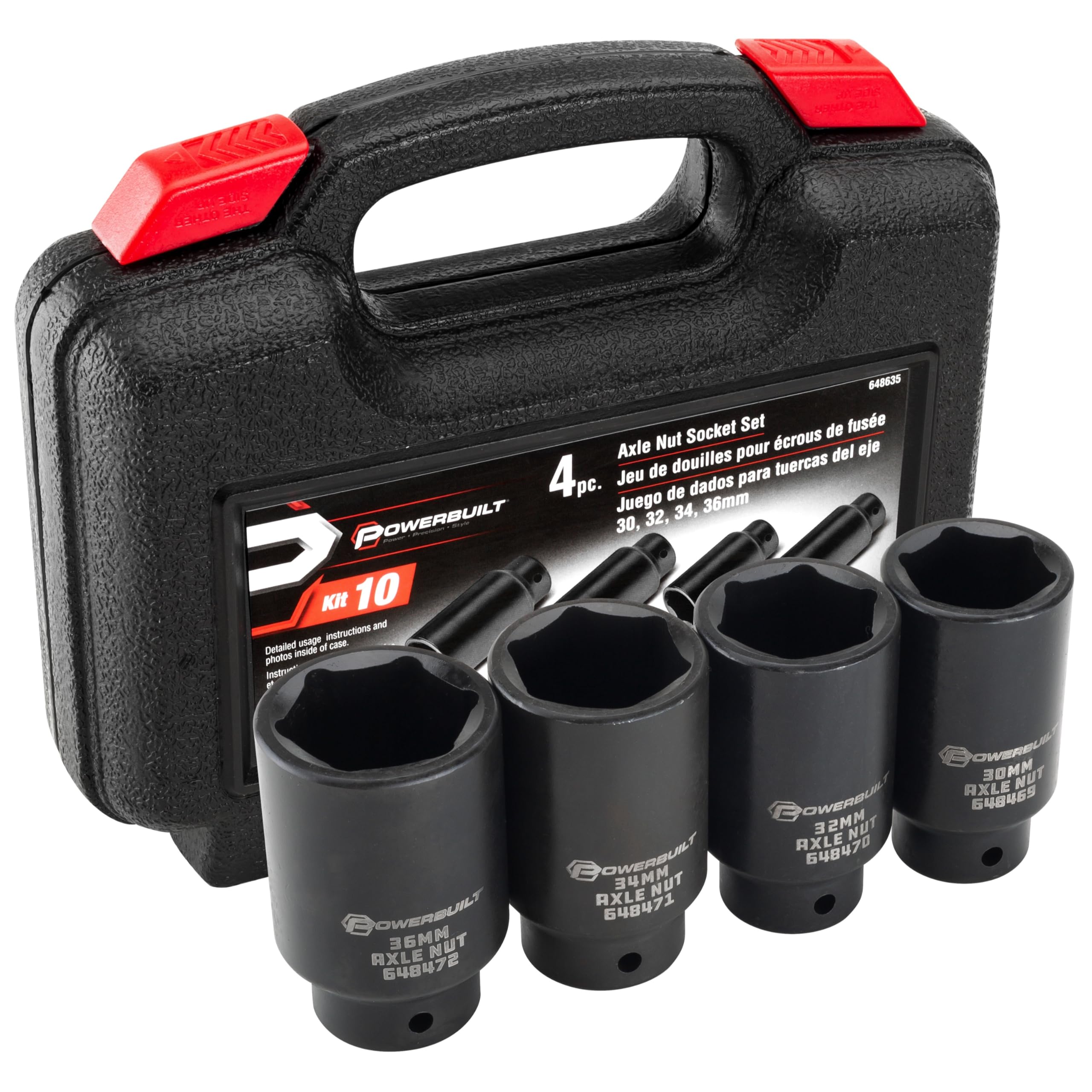 4 Piece Powerbuilt Axle Nut Socket Set, 30mm 32mm 34mm 36mm Axle Nut Socket, Tools for Removing Front Wheel Axle Nuts, Foreign Vehicles - 648635