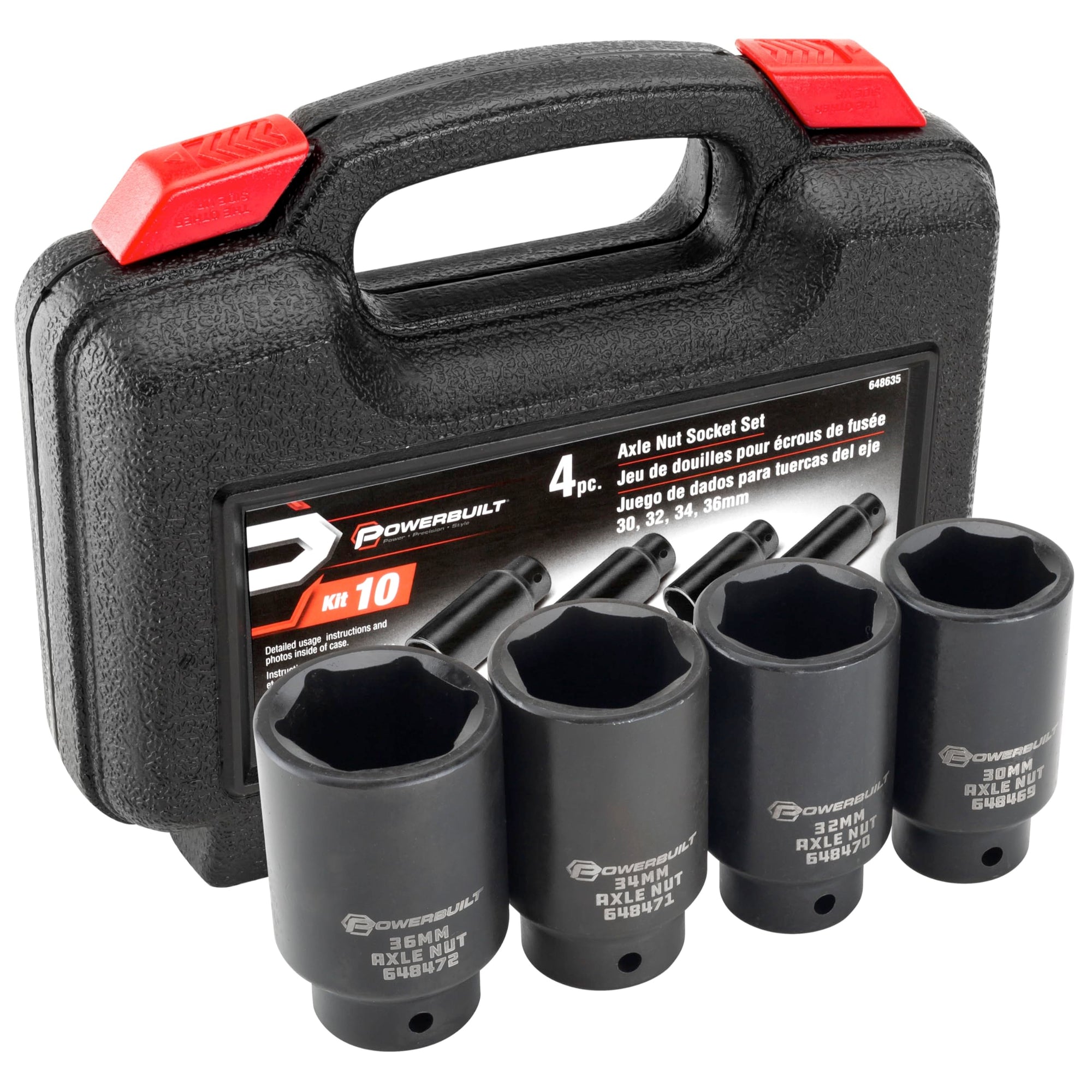 4 Piece Powerbuilt Axle Nut Socket Set, 30mm 32mm 34mm 36mm Axle Nut Socket, Tools for Removing Front Wheel Axle Nuts, Foreign Vehicles - 648635