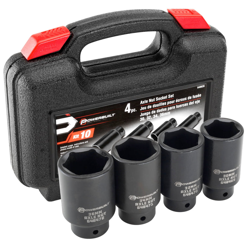 4 Piece Powerbuilt Axle Nut Socket Set, 30mm 32mm 34mm 36mm Axle Nut Socket, Tools for Removing Front Wheel Axle Nuts, Foreign Vehicles - 648635