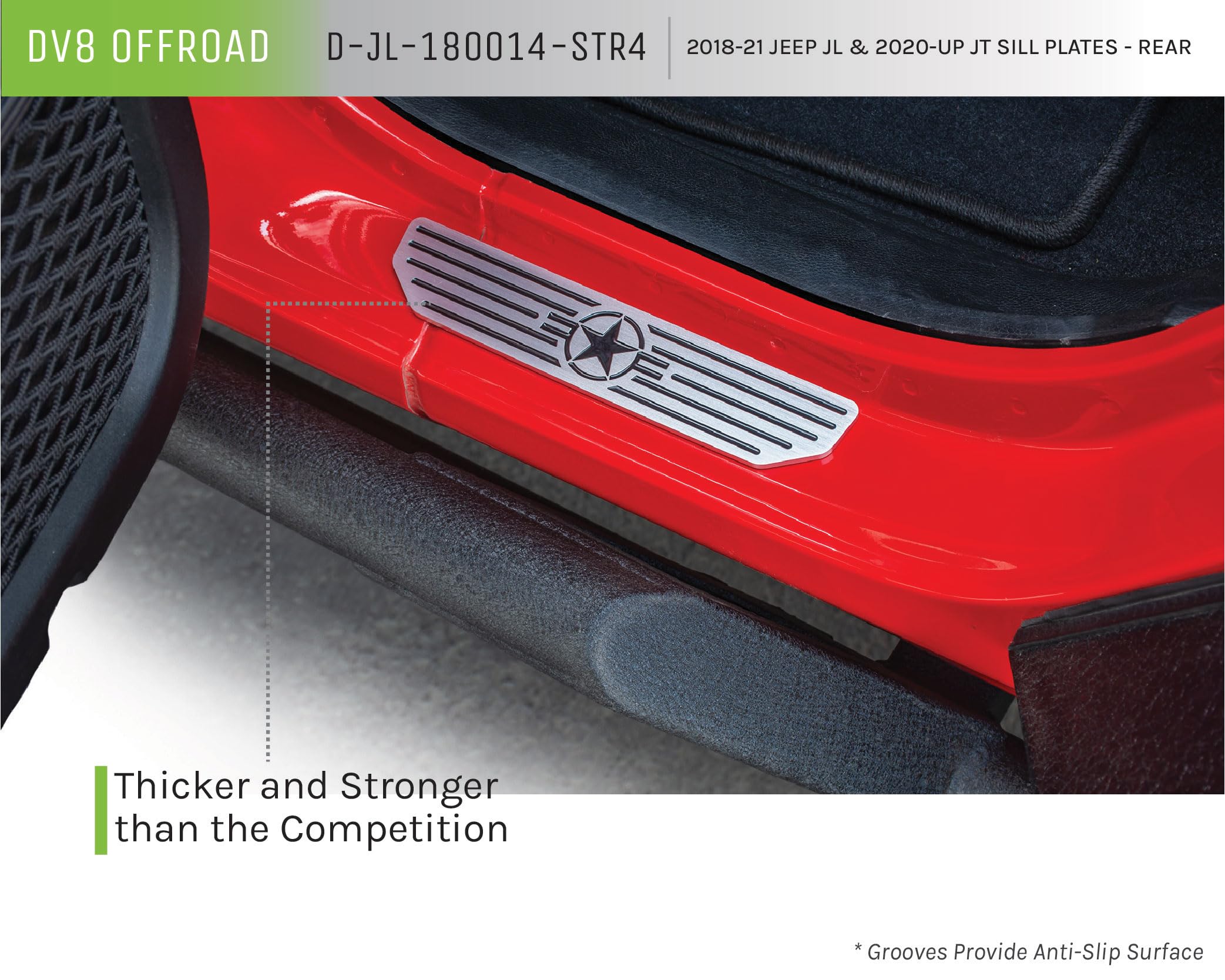 DV8 Offroad Door Sill Plates for 2018-2025 Wrangler JL and 2020-2025 JT Gladiator | 4-Door Models | Rear Pair | Embossed with Since 1941" | Billet Aluminum Construction