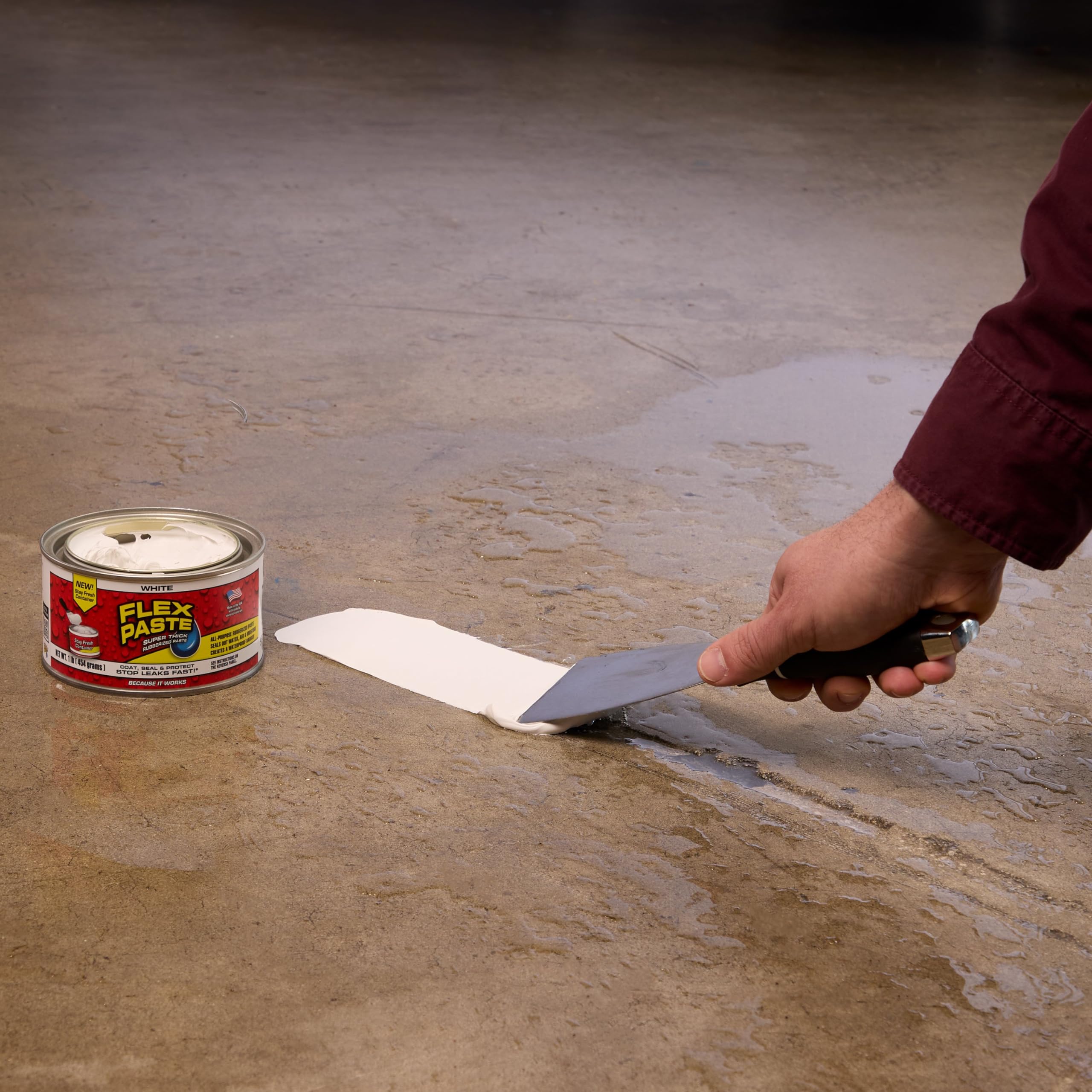 Flex Paste, Waterproof Putty Paintable Sealant, Fill Gaps Cracks Holes - Block Out Water and Air - UV Resistant - Walls, Drywall, EPDM, Concrete, Roof, RV Repairs, White, Half-Quart