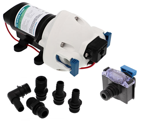 RV Water Pump Flojet R3526144D, 12 VDC 3-Chamber - Small Water Pump Ideal for Boats/Camper-Trailers - 3 GPM, 50 PSI - Self-Priming - Corrosion-Resistant & Quiet - Auto Shut-Off - Withstands Up to 160F
