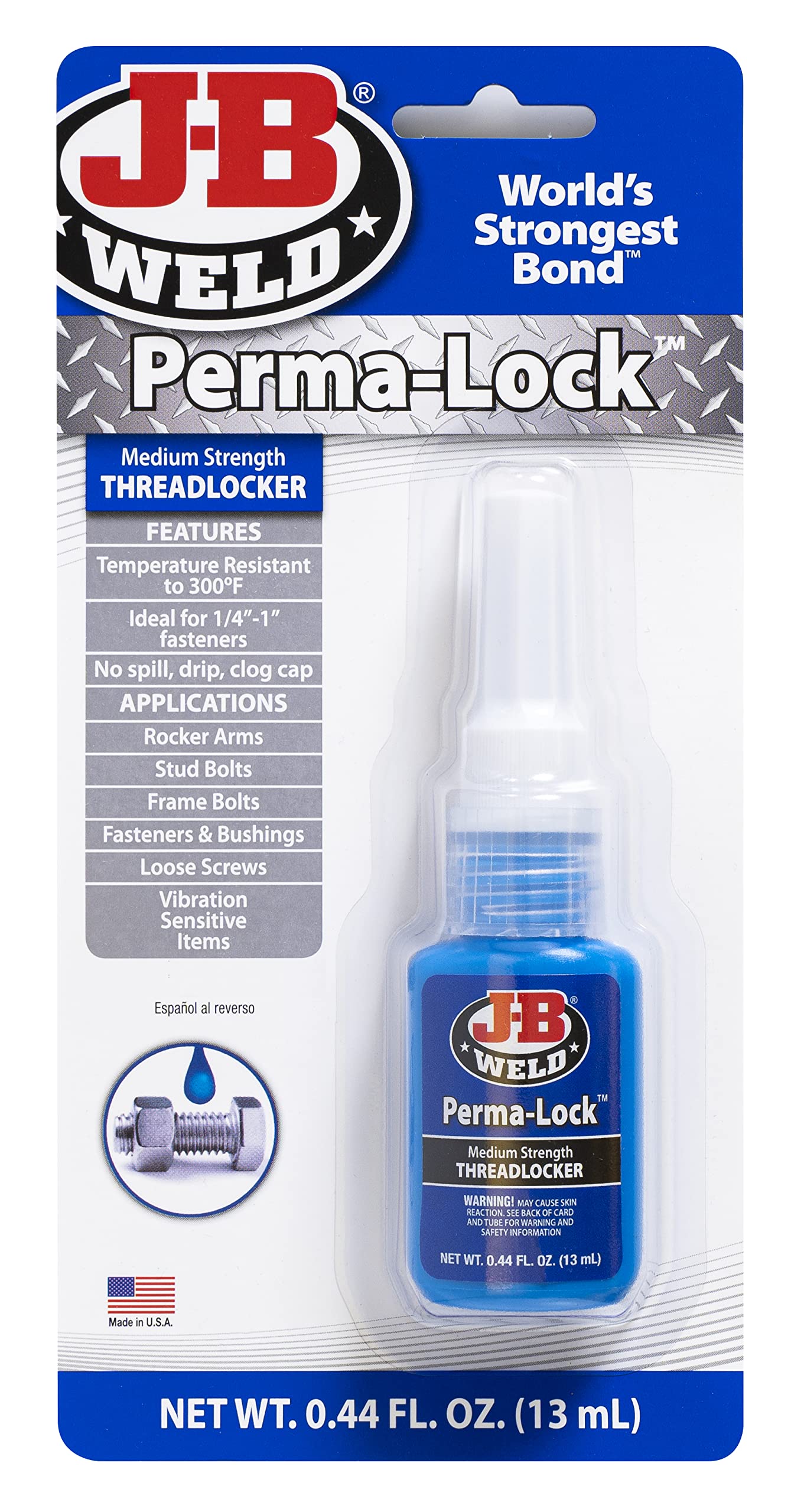 J-B Weld Perma-Lock 24213 Medium Strength Threadlocker - Blue - 13 ml