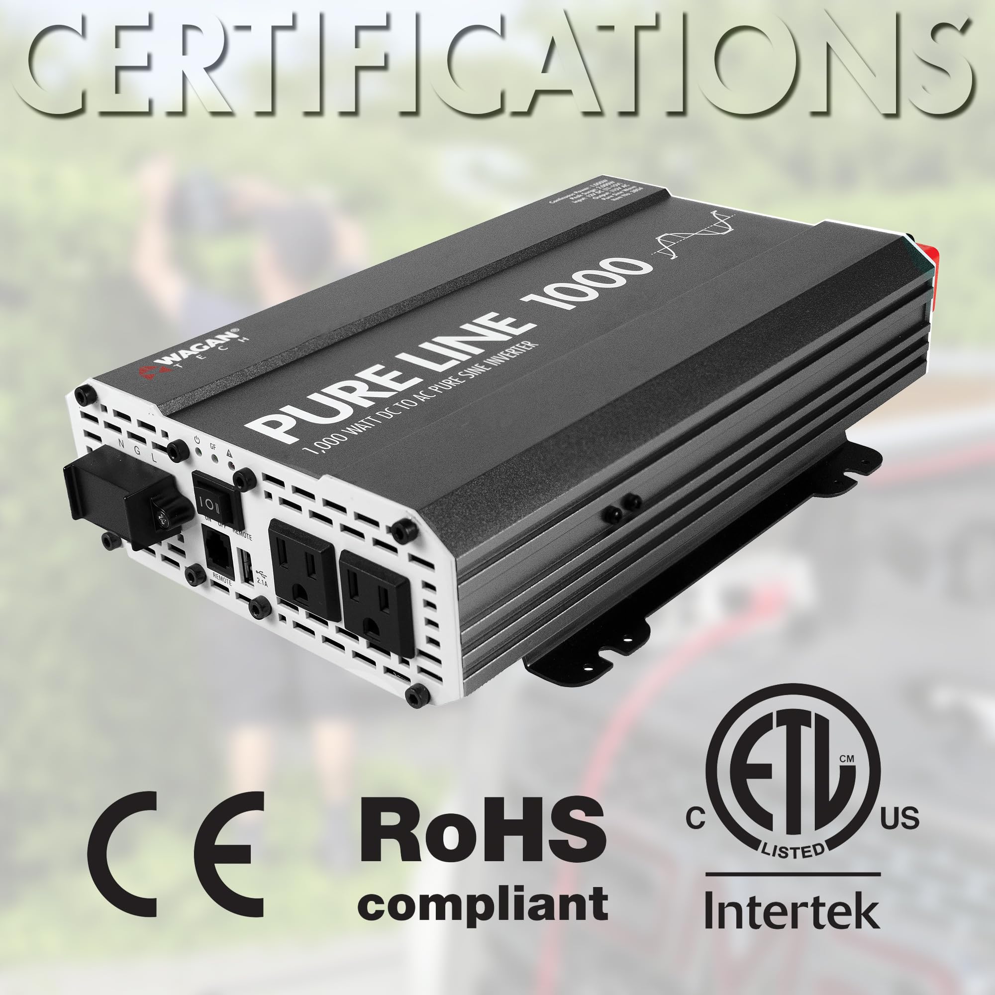 Wagan EL3804 Pure Sine Wave Inverter 1000 Watt DC 12V to 110V AC Car Power Inverter for Home RV Camping Van Life Off Grid ETL Certified