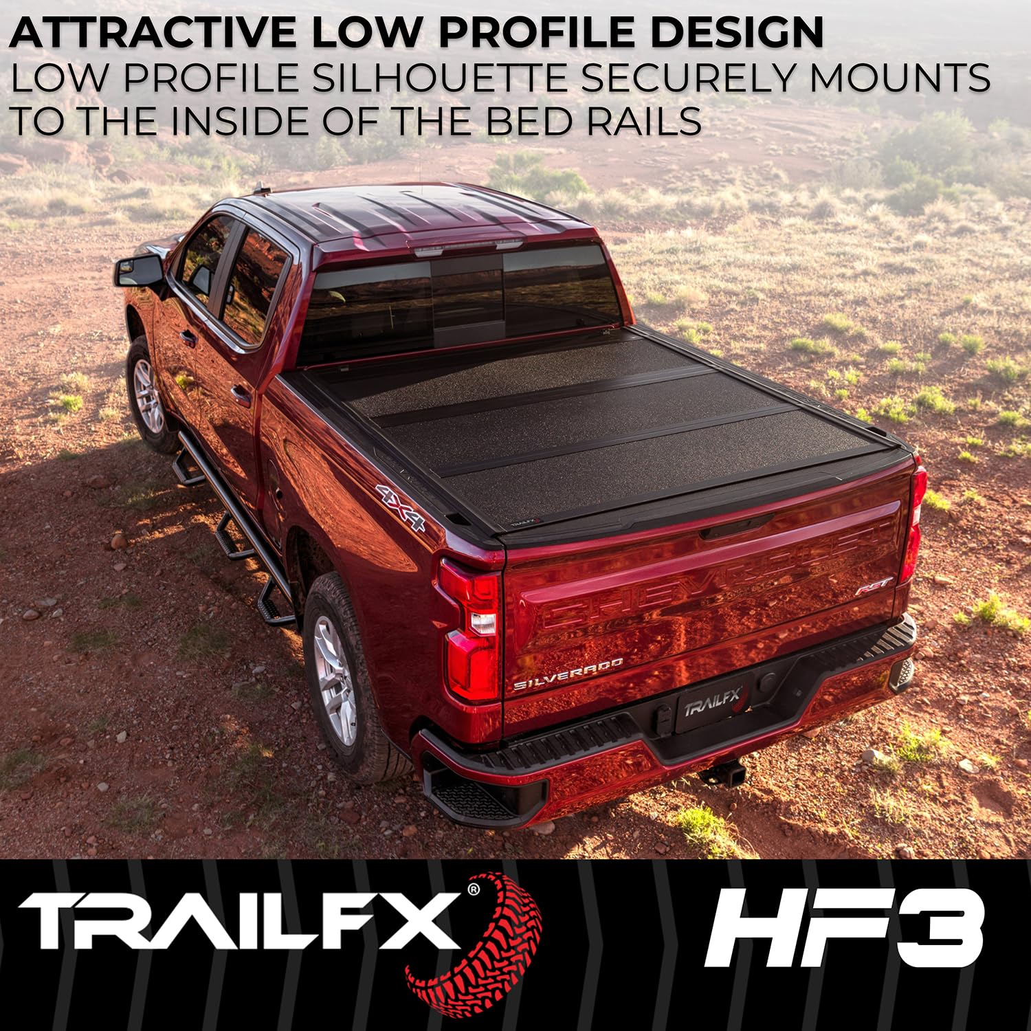 Hard Tri-Fold TrailFX Truck Bed Tonneau Cover Fits 2019-2025 Ram 1500 5.7 Foot Bed No RamBox Gloss Black Aluminum Low Profile Lockable 3-Panel Folding Design TFX8010 HF3
