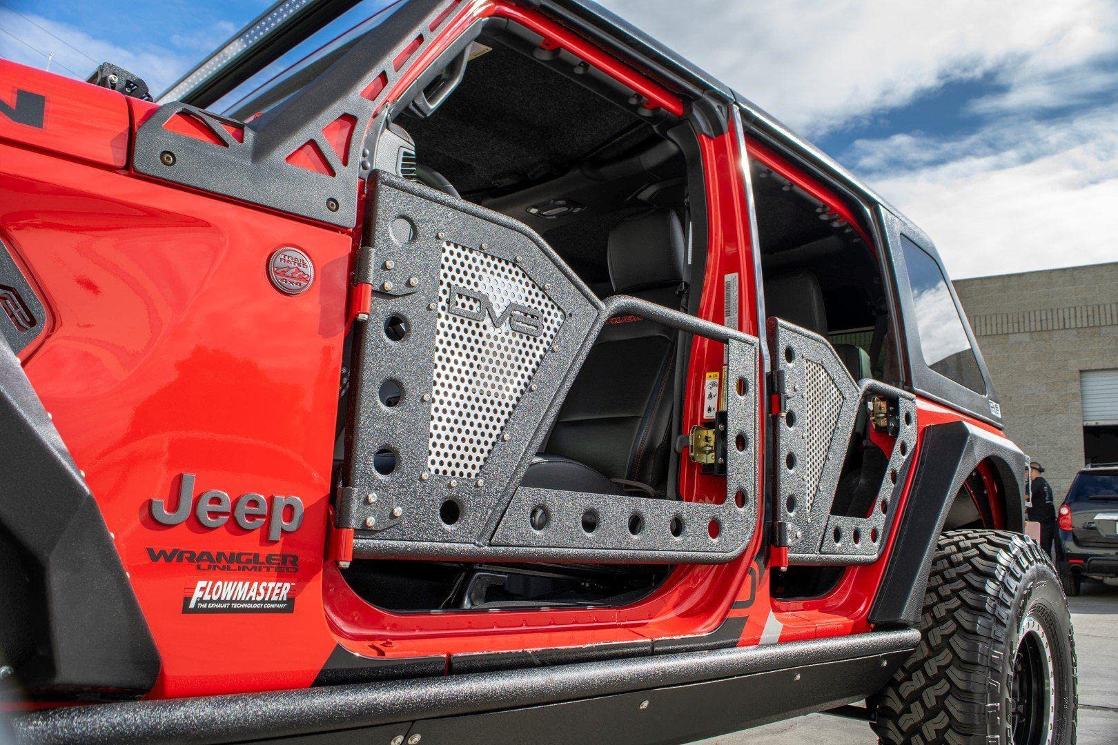 RDJL-01R | DV8 Offroad | Rock Doors for Wrangler JL & Gladiator JT | Tubular Design | Anti Rattle Stopper | Aluminum Mesh Inserts | Black Textured Finish | Rear Door Set