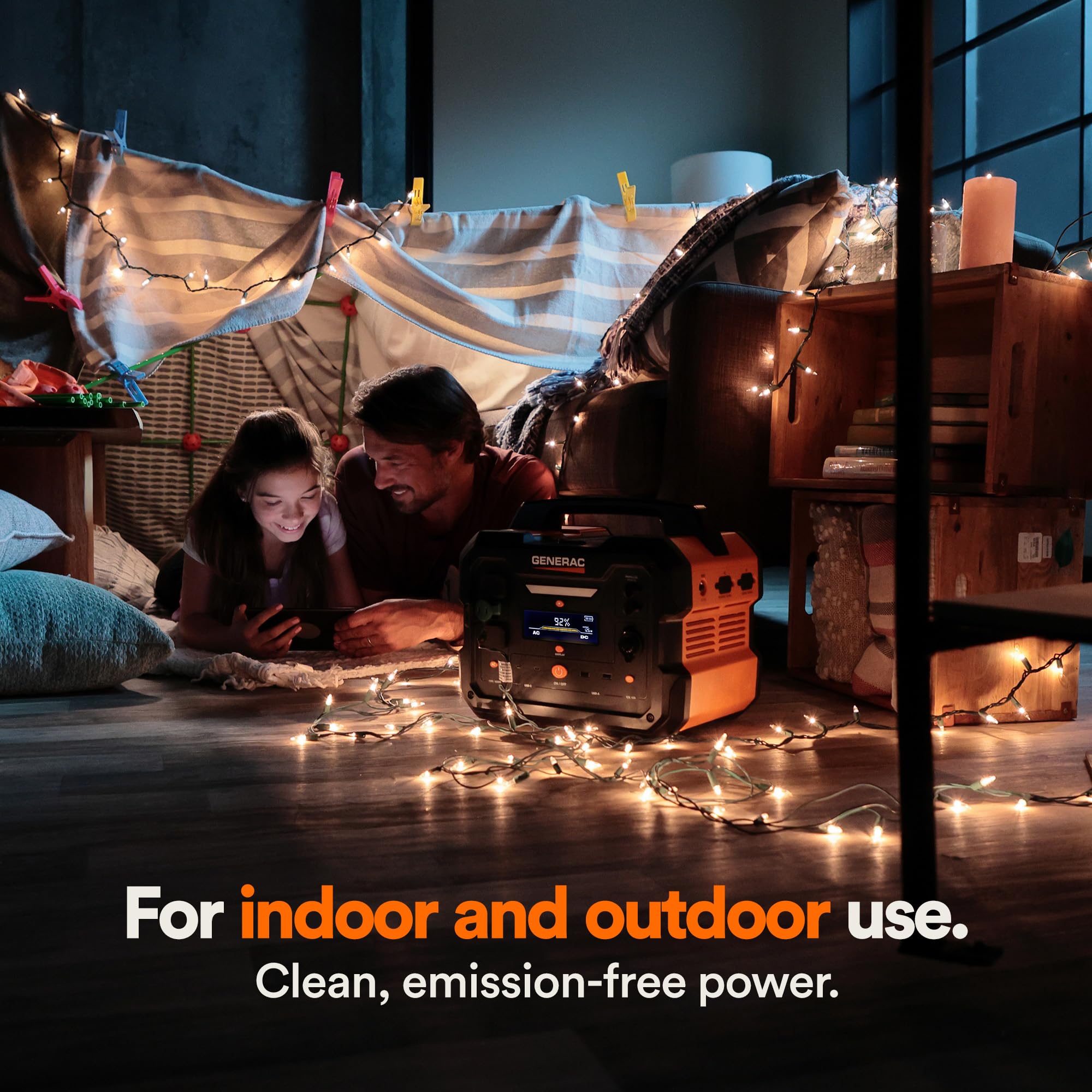 Portable Power Station Generac 1086Wh with Lithium-Ion Battery - Clean, Emission-Free Power - Wirless Charging Pad and Compact Design - Camping, RV, Indoor/Outdoor Use - Orange/Black