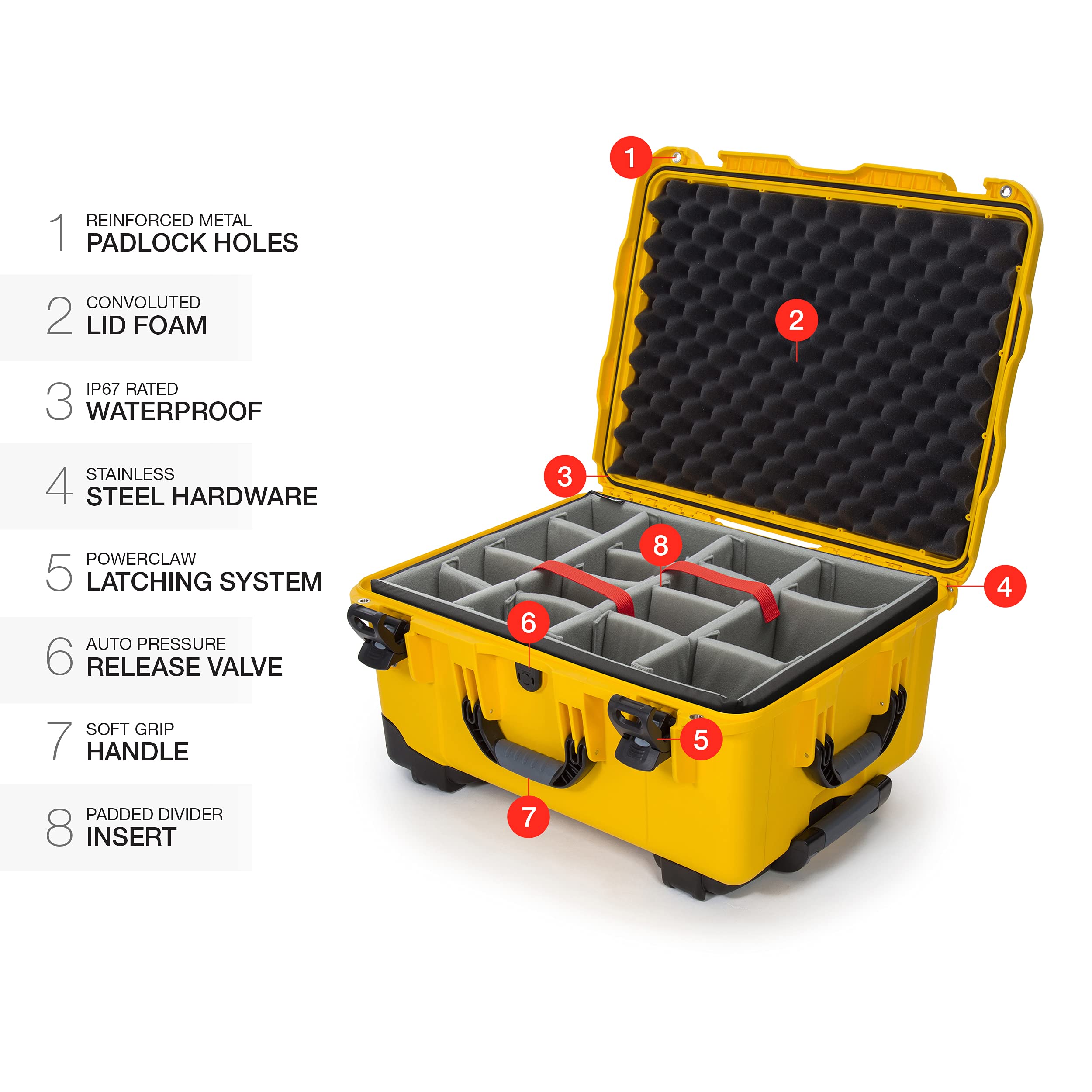 Waterproof NANUK 950 Hard Case with Wheels and Padded Divider - Yellow