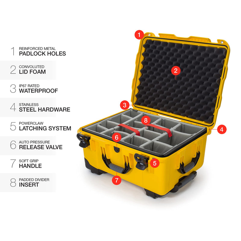 Waterproof NANUK 950 Hard Case with Wheels and Padded Divider - Yellow