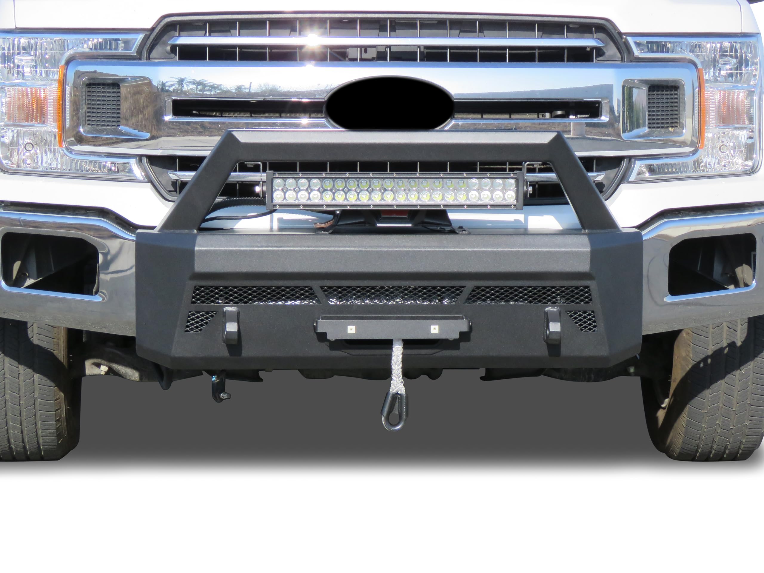 Heavy Duty Black Horse Armour III Front Winch Bumper Kit & Winch Textured Black Compatible with 2018-2020 Ford F-150-AR3HD41-W12