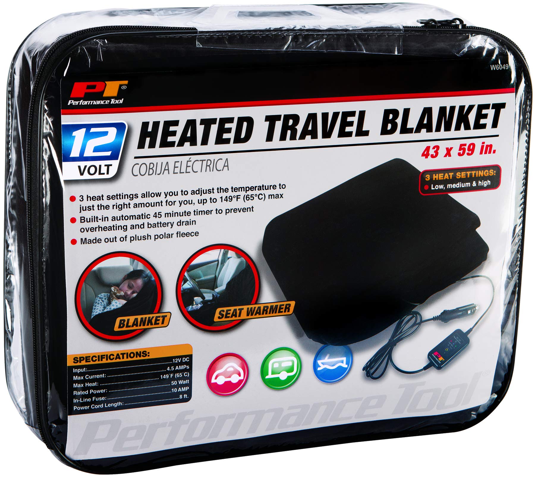 12v Heated Travel Blanket Performance Tool W6049 - Stay Warm on Road Trips, Camping, and Outdoor Activities with Soft and Cozy Fleece Material
