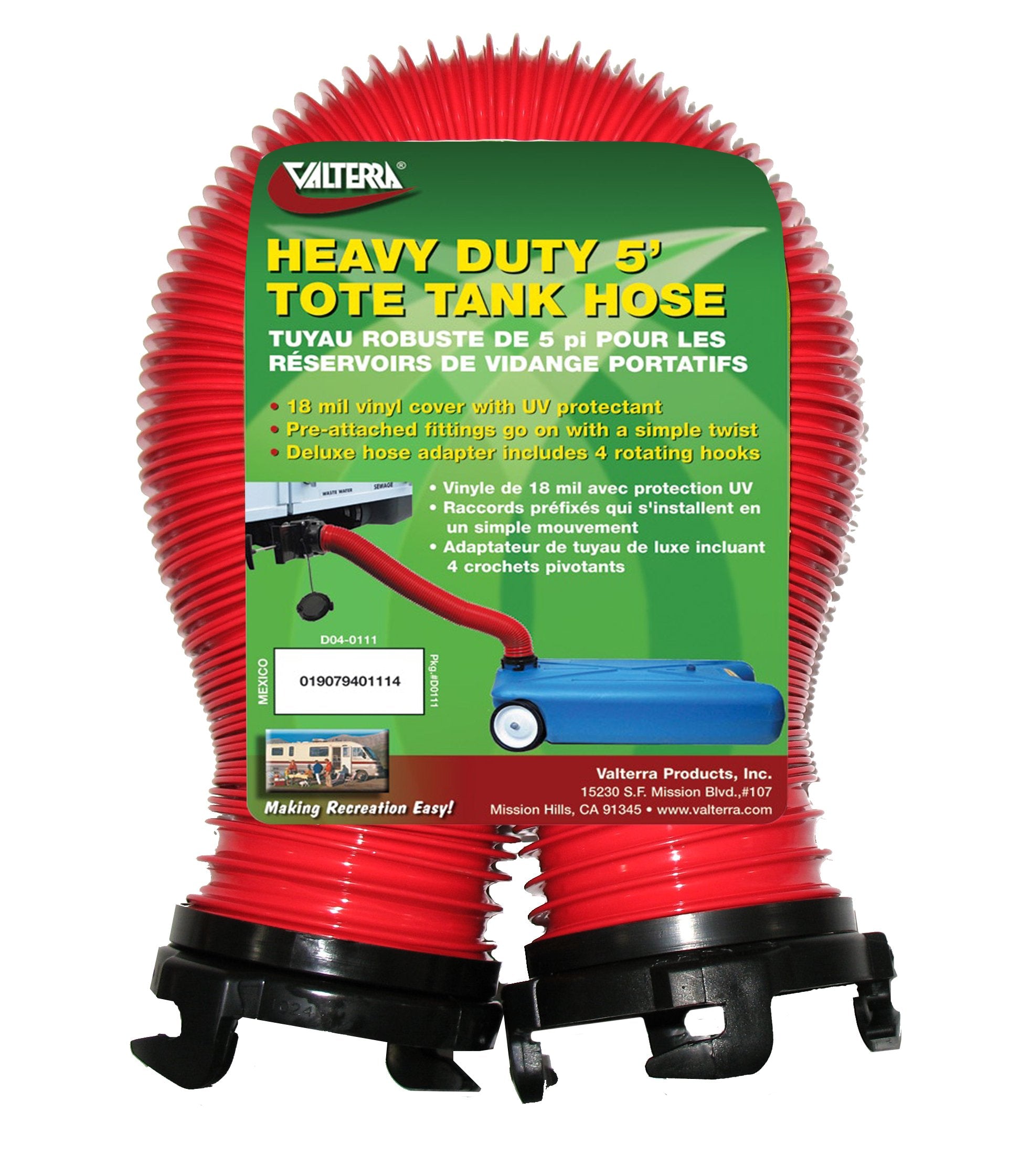 Heavy-Duty Valterra Tote Tank Hose - 5', Red