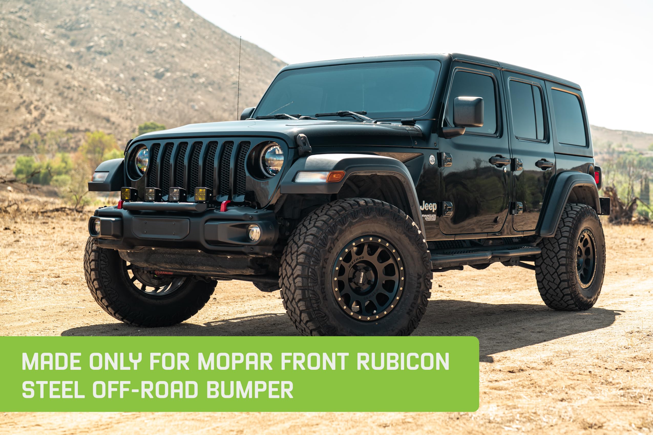 Push Bar DV8 Offroad for Mopar Rubicon Steel Bumper for 2018-2025 Jeep Wrangler JL | Shields Grille from Off-Road Hazards | Fits (1) 20" Light Bar, (8) 3" Pod Lights, or (4) 7" Round Lights | Steel