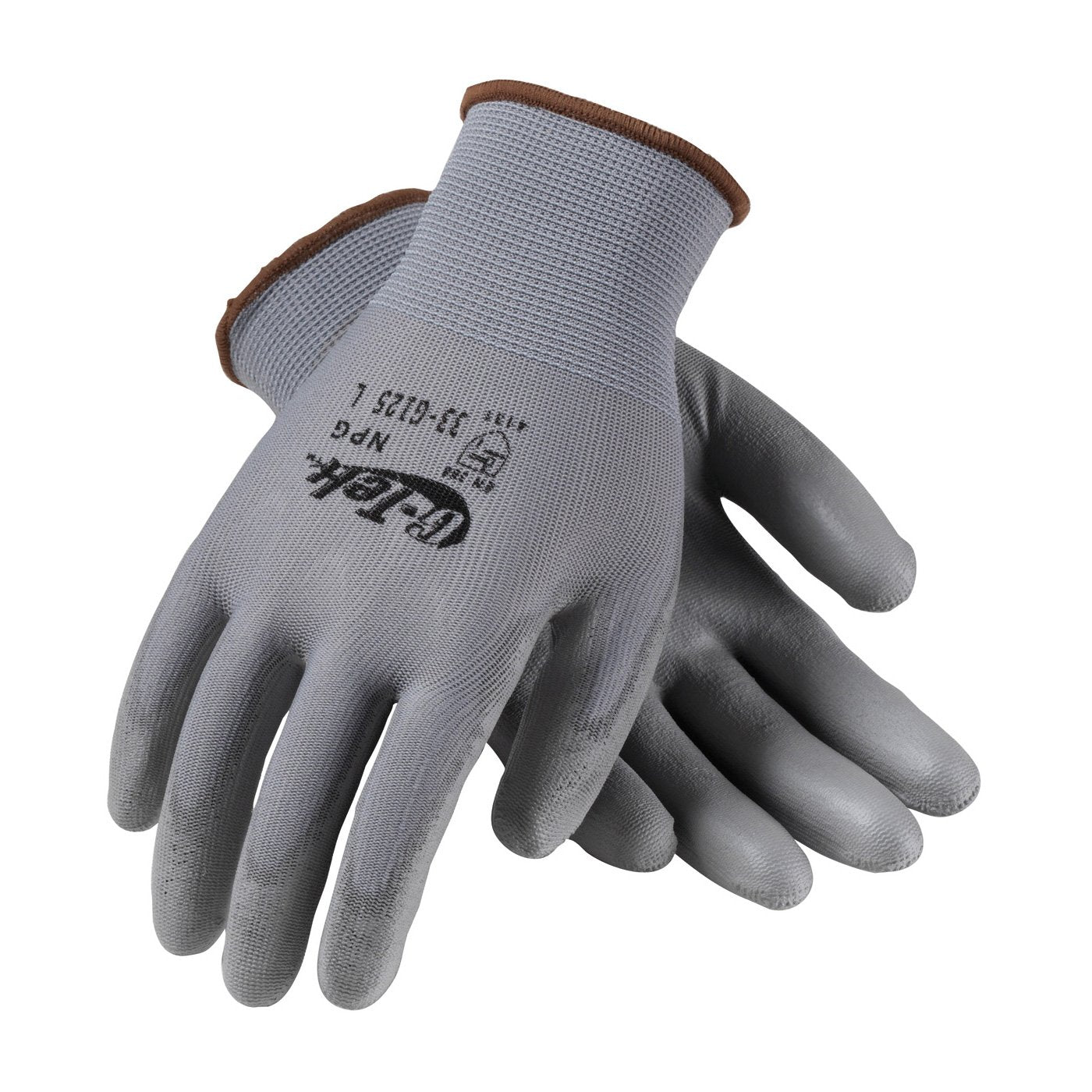 G-Tek 33-G125/L, Nylon Blend Seamless Knit Glove with Polyurethane Coated Flat Grip on Palm & Fingers - Touchscreen