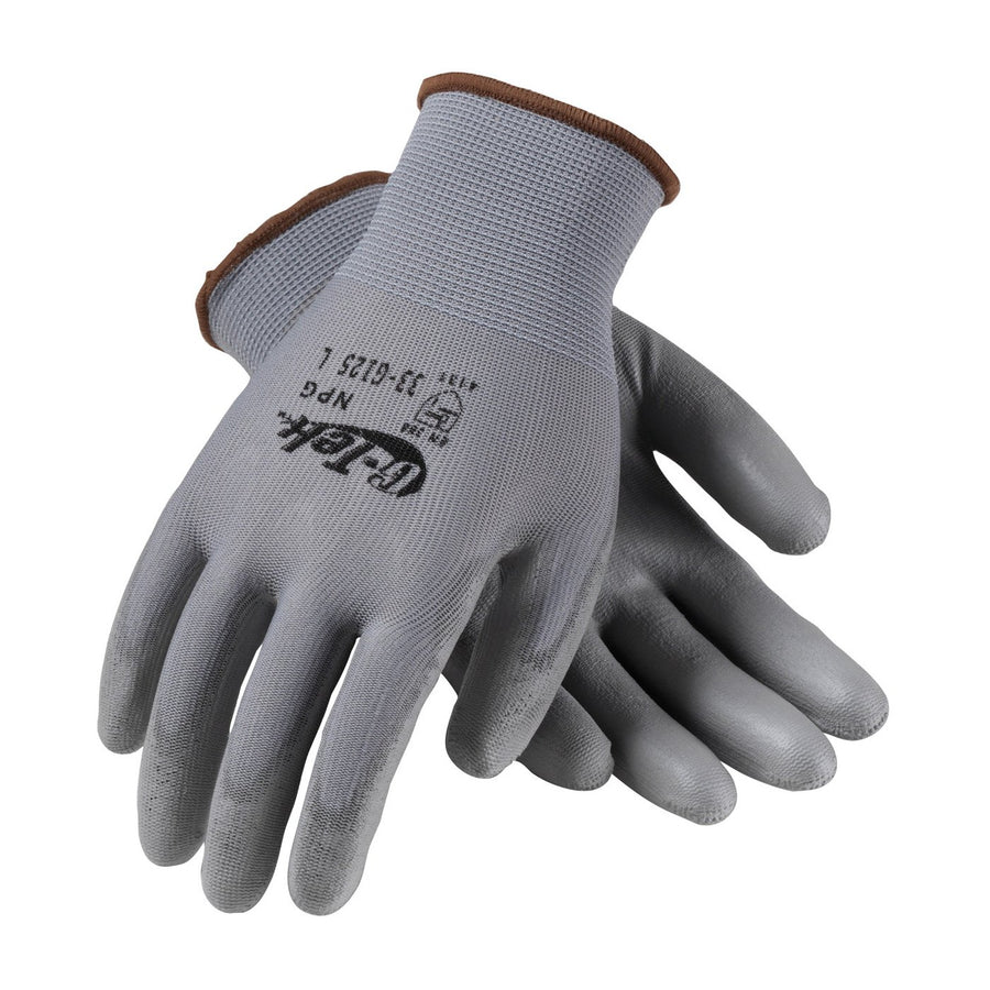 G-Tek 33-G125/L, Nylon Blend Seamless Knit Glove with Polyurethane Coated Flat Grip on Palm & Fingers - Touchscreen