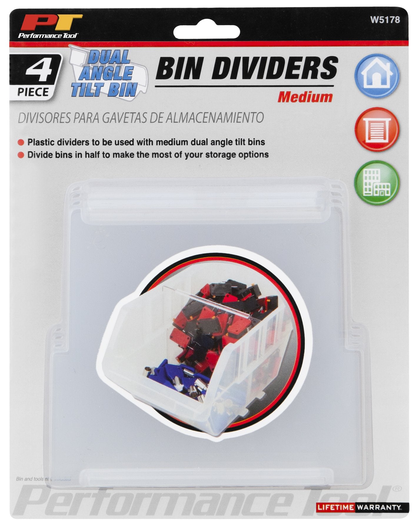 4Pc Performance Tool W5178 Clear Parts Bin Dividers for Medium Bins (W5171 & W5173)