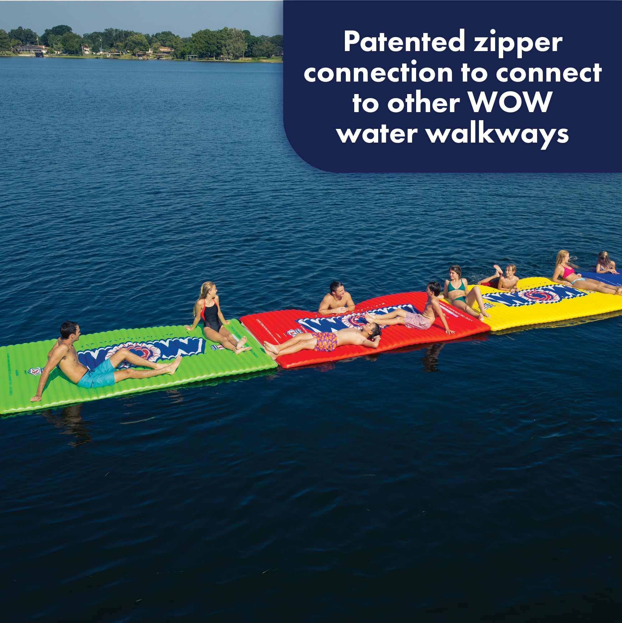 WOW Sports - Water Mat Inflatable Green - Pool Float Water Walkway - Fun Lake Accessory For Kids & Adults - 10 ft x 6 ft - Attach to Boats