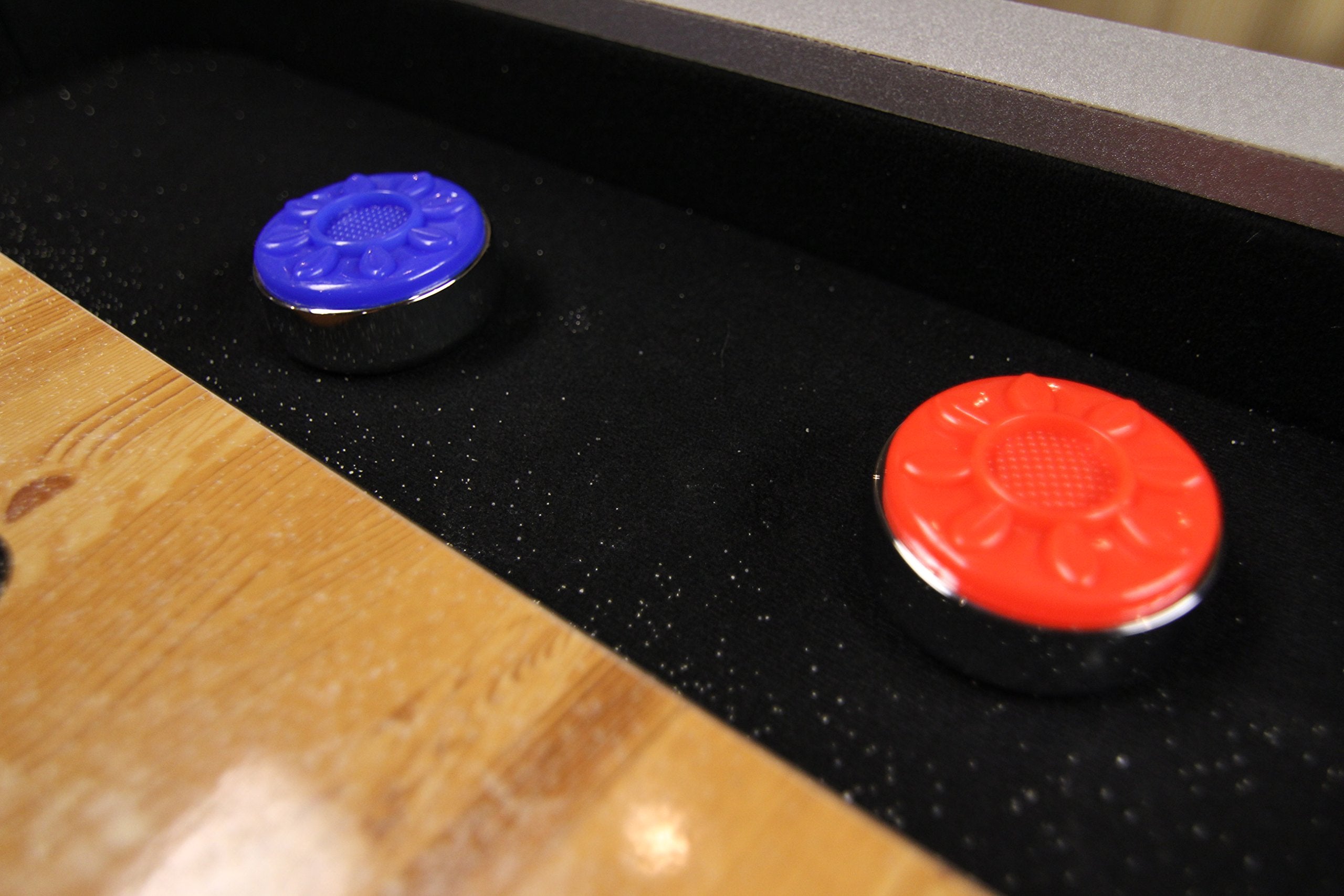 9’ Atomic Shuffleboard Table with Poly-Coated Playing Surface for Smooth, Fast Puck Action and Pedestal Legs with Levelers for Optimum Stability and Level Play