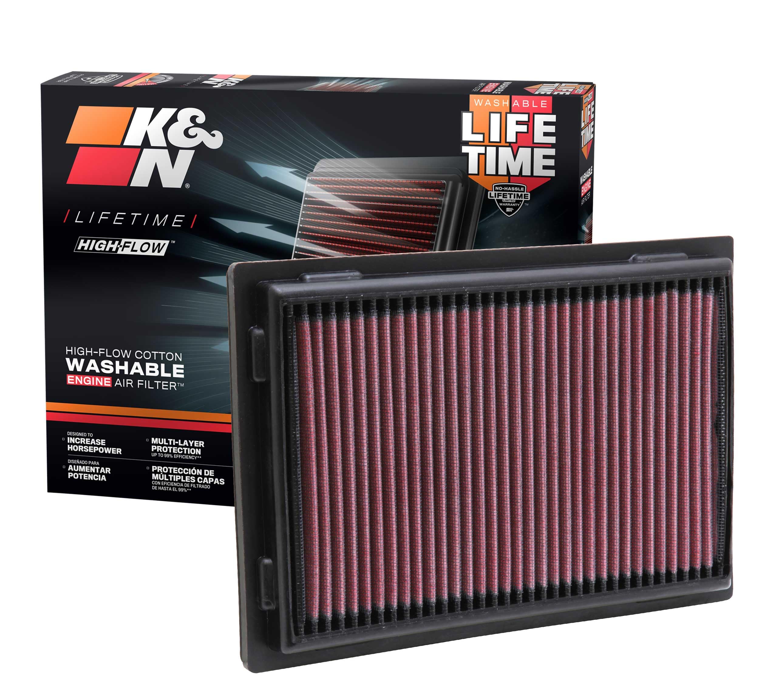 K&N Original High-Flow Lifetime Engine Air Filter: Increase Power: Premium, Washable: Compatible with 2006-2018 Lexus/Toyota: ES300h, HS250h, LS460, LS600h, Avalon, Camry, Rav 4, 33-2381