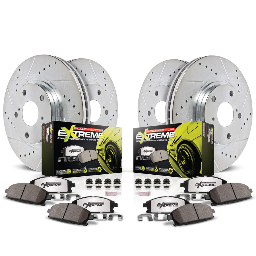 Power Stop K7926-26 Z26 Carbon Fiber Brake Pads Front and Rear with Drilled & Slotted Brake Rotors Kit For Subaru Impreza 2017-2022 [Model Specific]